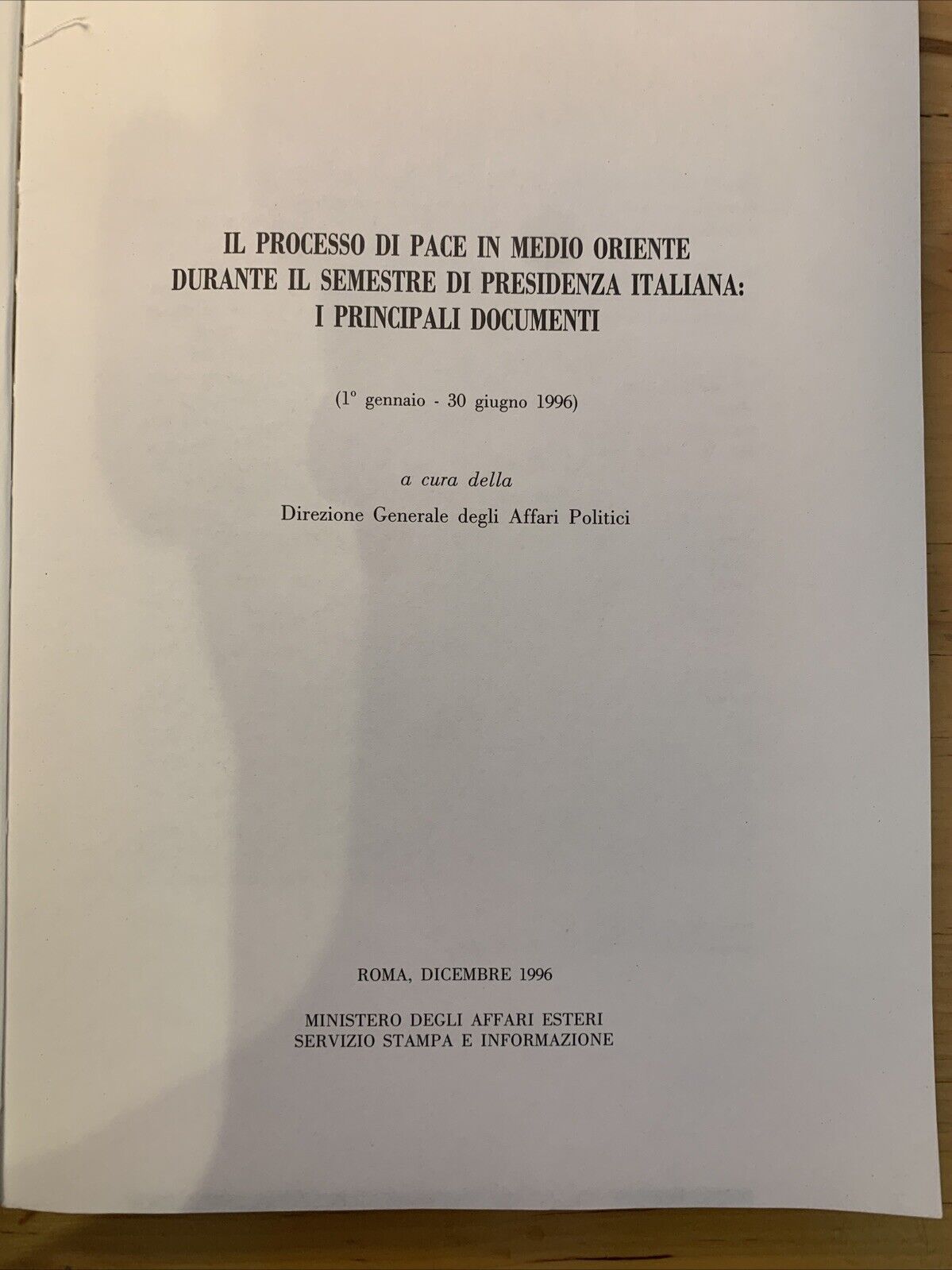 Il processo di pace in medio oriente durante il semestre di presidenza italiana