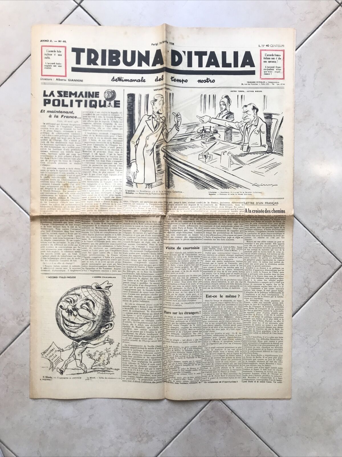 TRIBUNA D'ITALIA anno 2 n. 48- 24 aprile 1948. POLITICA - SATIRA POLITICA