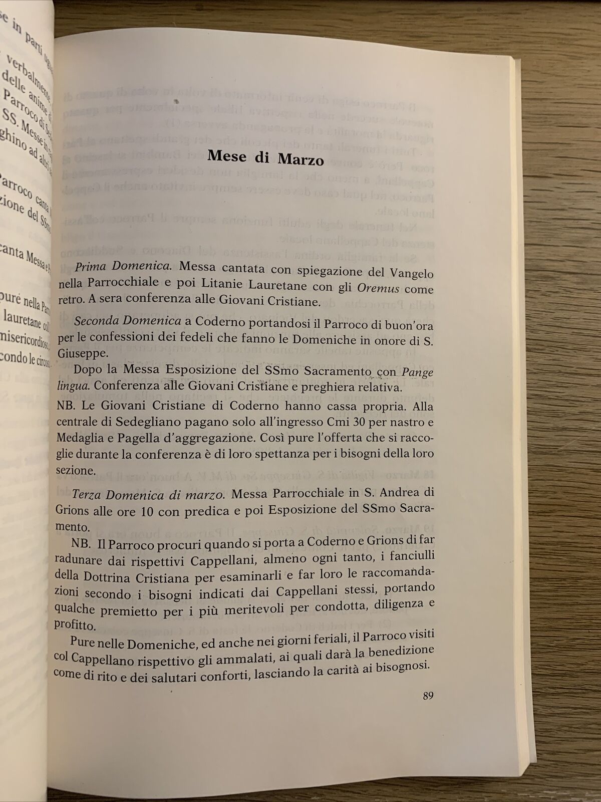 SEDEGLIANO consuetudini e norme della parrocchia di. Sbaiz, C. Rinaldi. Il Ponte