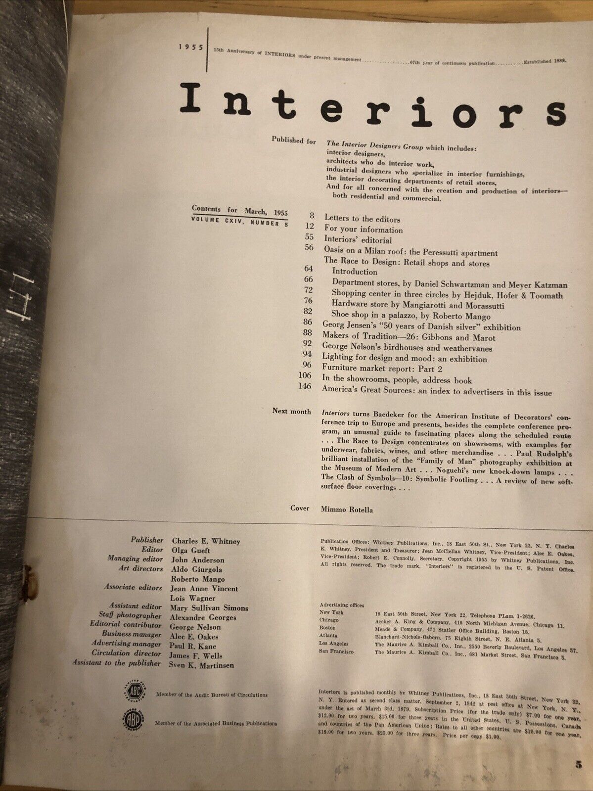 INTERIORS MAGAZINE MARCH 1955 Olga Gueft - RETAIL SHOPS AND STORES