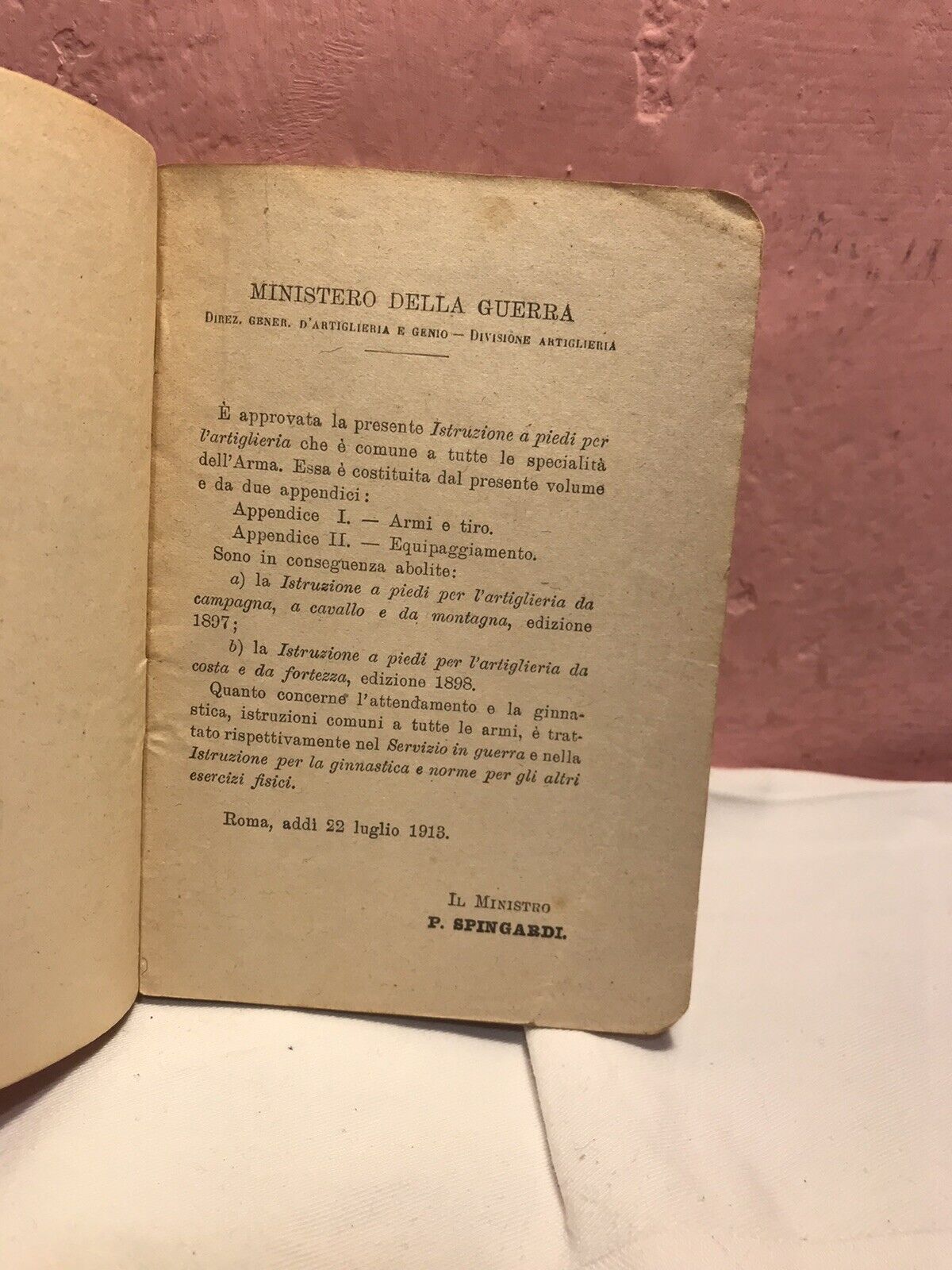 Istruzione A Piedi Per L’artiglieria,Ministero Della Guerra N.128,1913.LIBRICINO