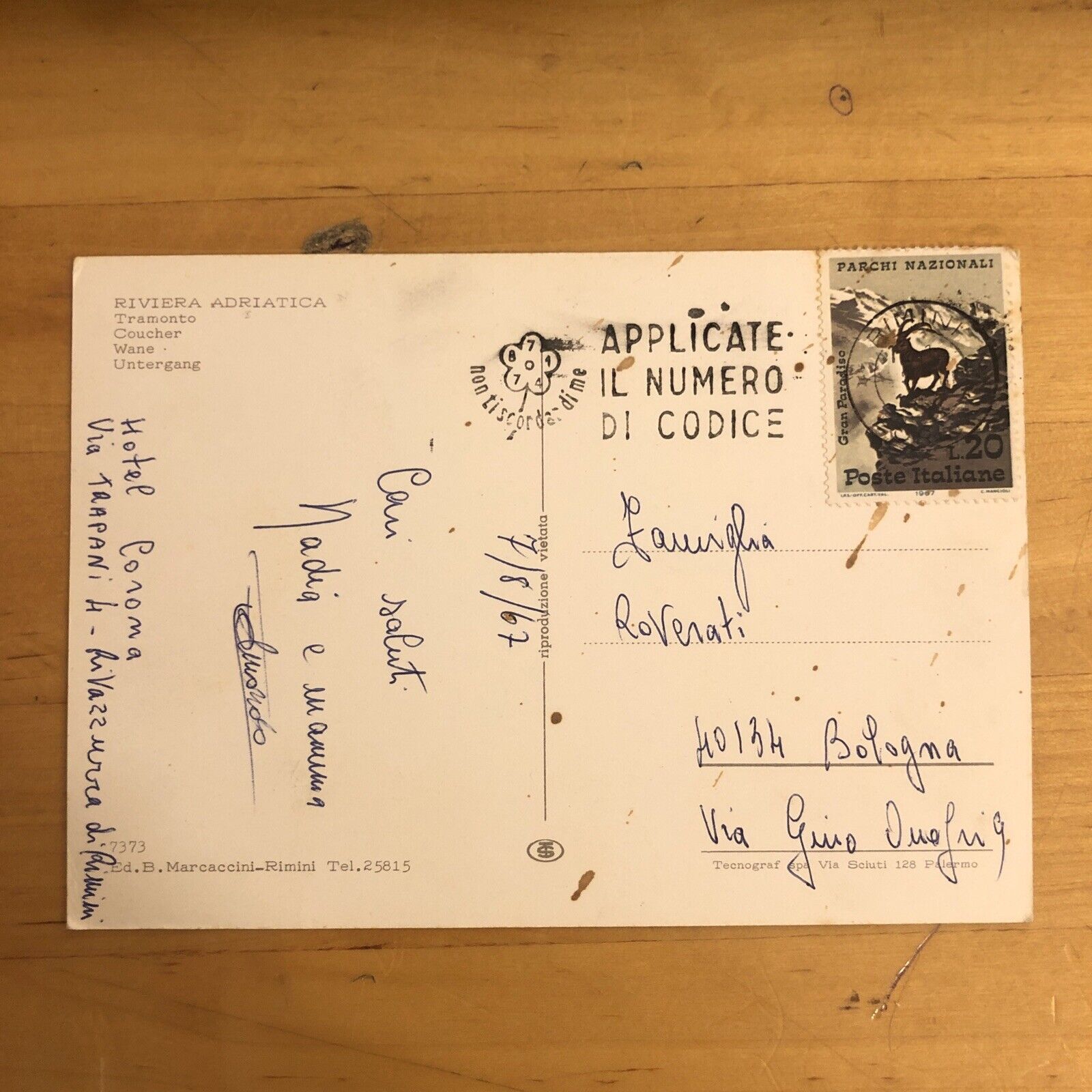 CARTOLINA - RIVIERA ADRIATICA, VIAGGIATA 1967