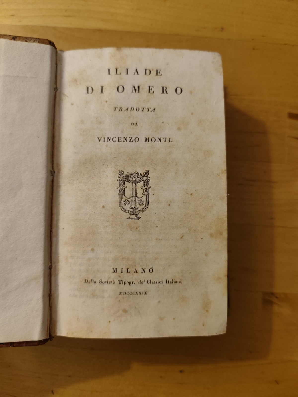 Iliade di Omero - tradotta da Vincenzo Monti - 1829 tascabile rilegatura pelle