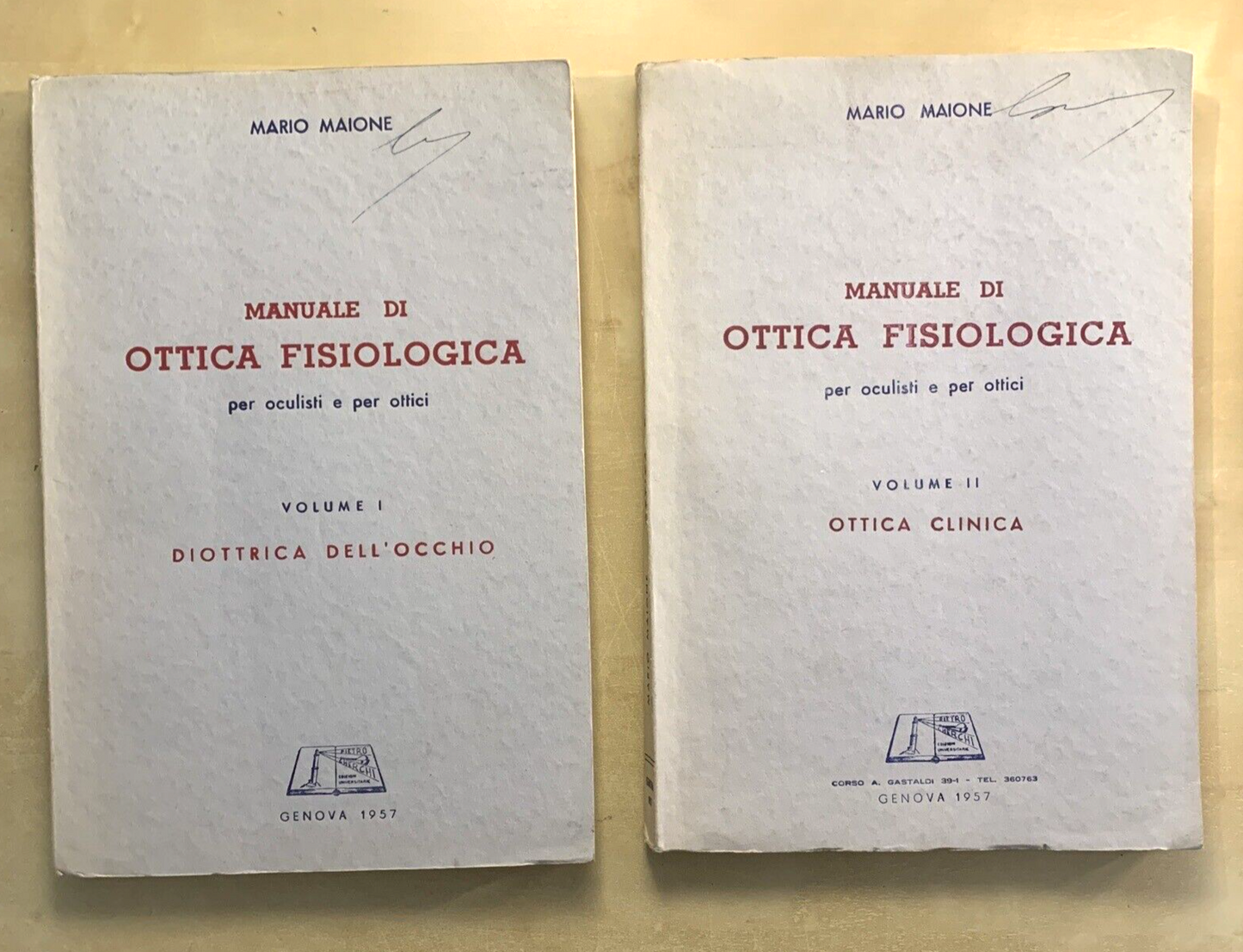 MANUALE DI OTTICA FISIOLOGICA per oculisti e ottici - Mario Maione, 2 voll. 1957