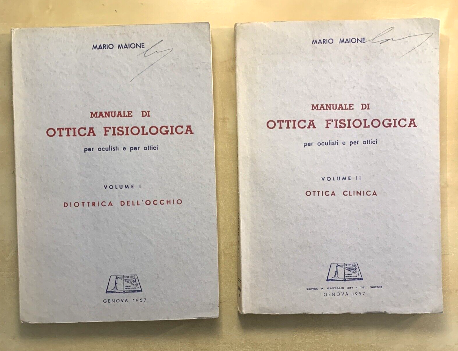MANUALE DI OTTICA FISIOLOGICA per oculisti e ottici - Mario Maione, 2 voll. 1957
