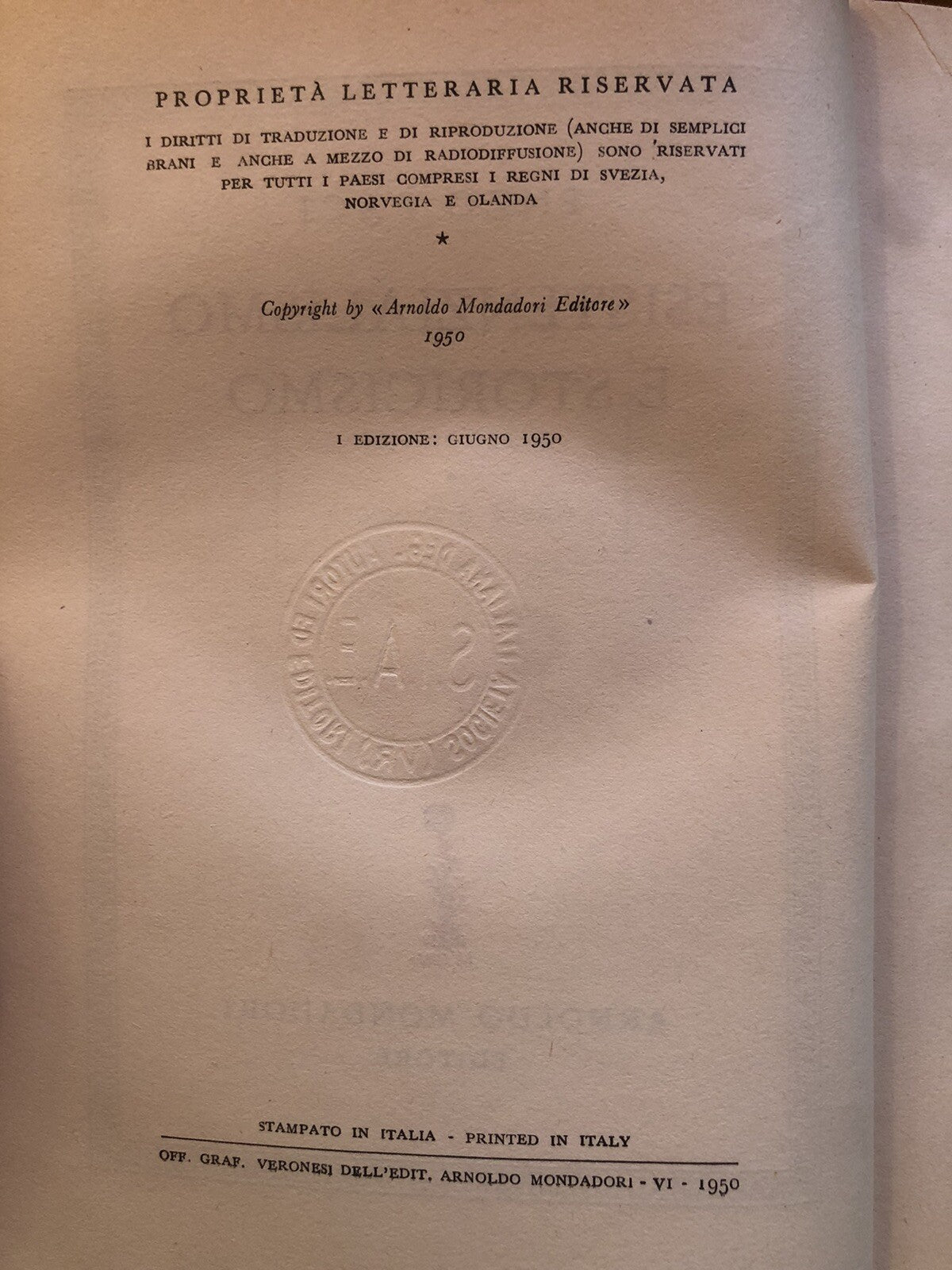 Esistenzialismo e storicismo, Enzo Paci. Mondadori 1950