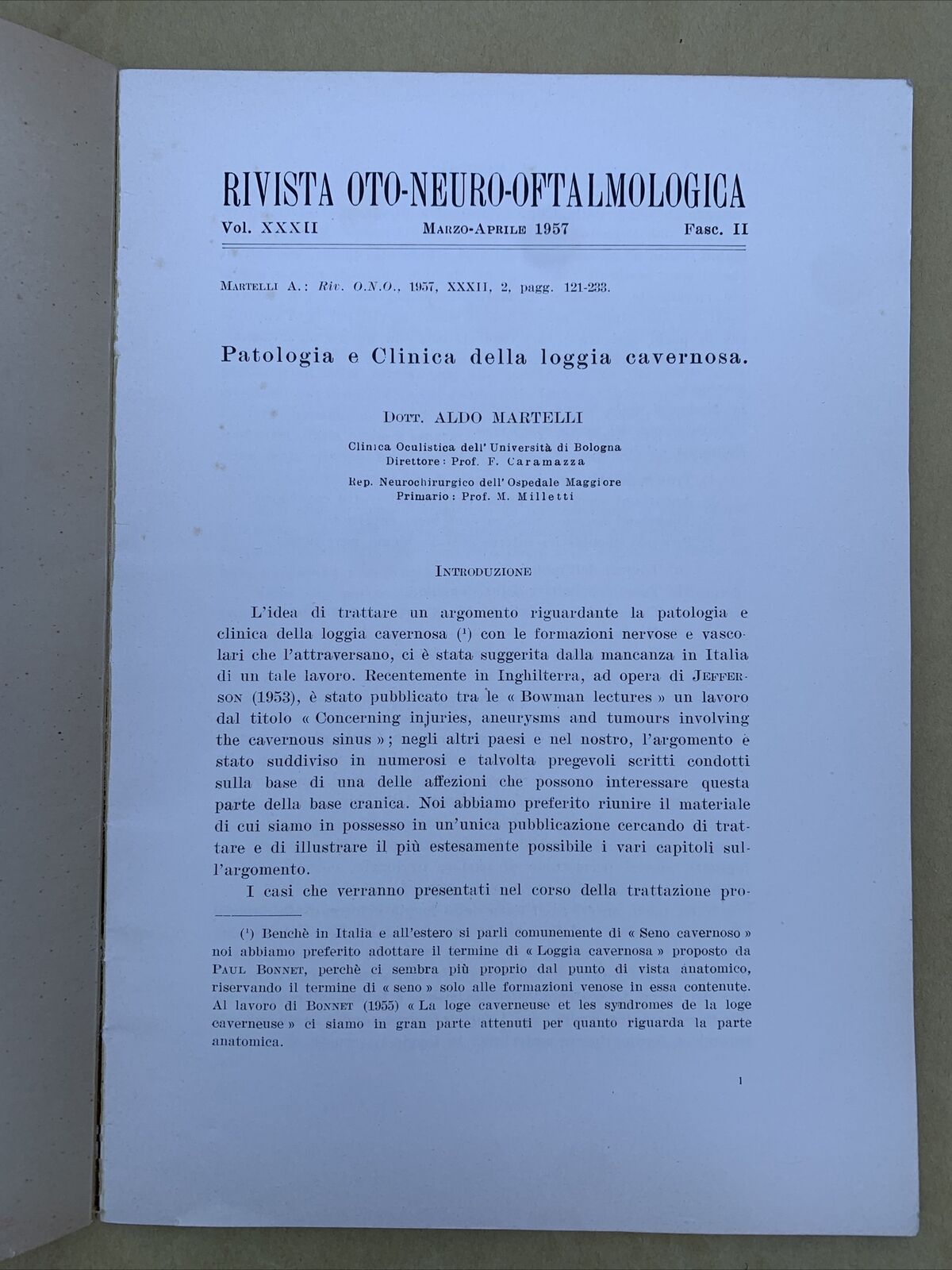 Patologia e clinica della loggia cavernosa, Aldo Martelli Oto neuro oftalmologia