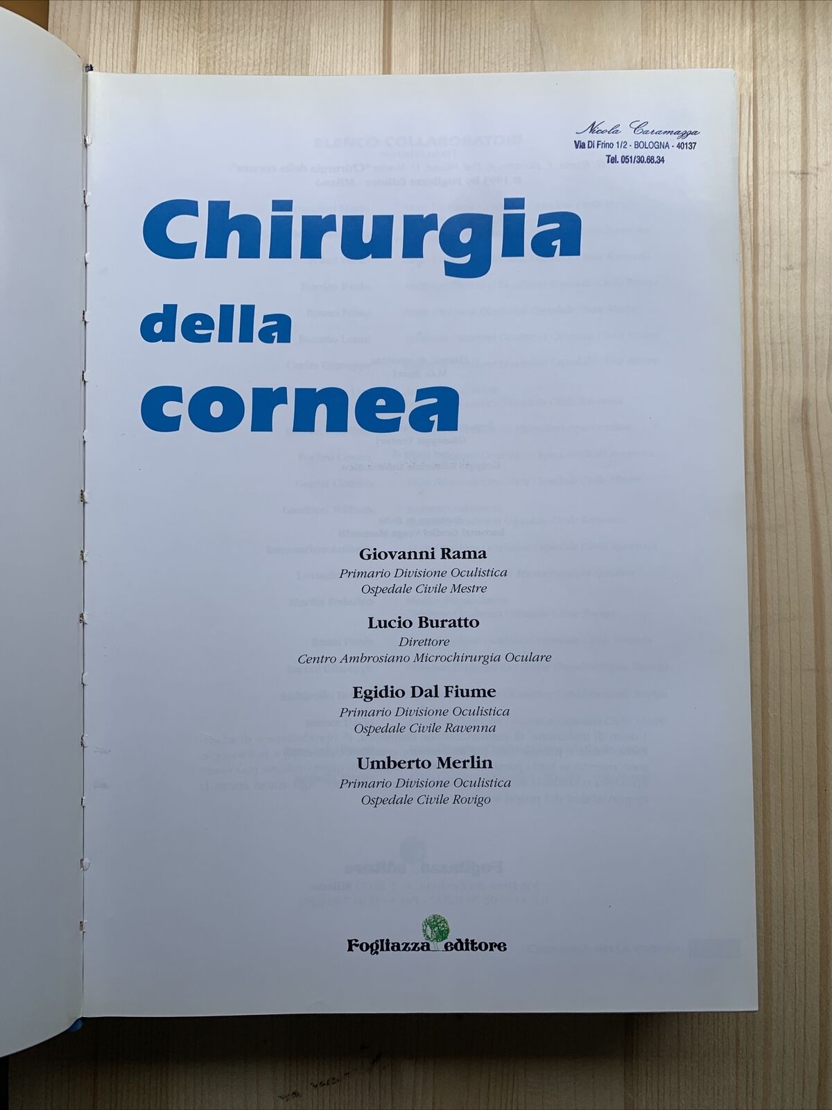 Chirurgia della Cornea - G. Rama, Società Oftalmologica Italiana. Fogliazza #