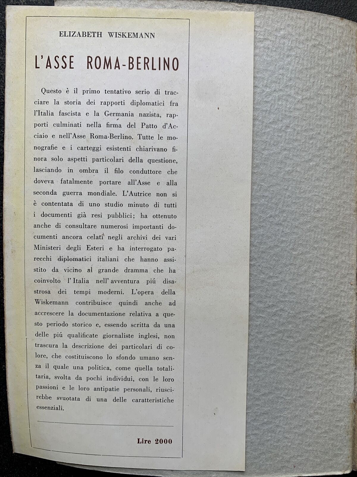 L'asse Roma Berlino - E. Wiskemann, la Nuova Italia 1955 #