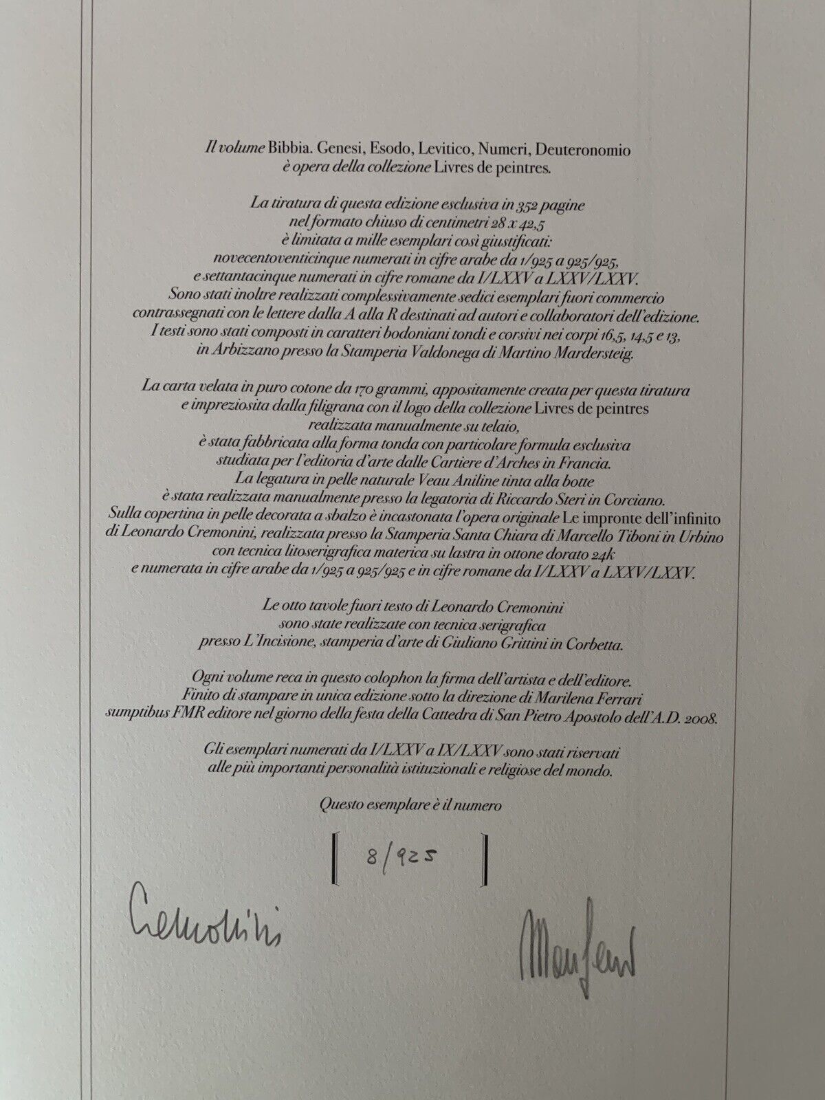 BIBBIA Genesi, Esodo, Levitico, Numeri Deuteronomio. FMR Leonardo Cremonini 2008