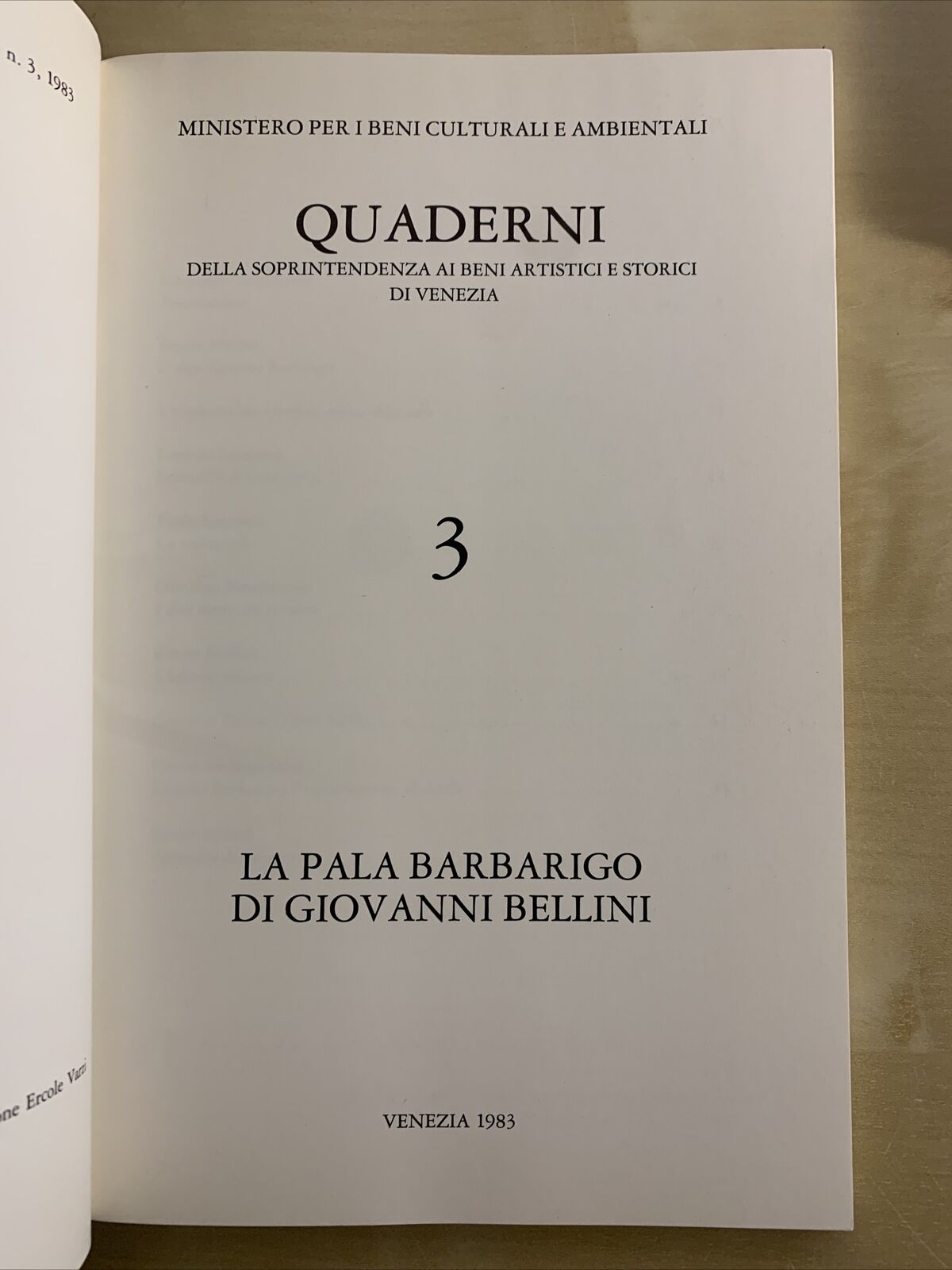 LA PALA BARBARIGO DI GIOVANNI BELLINI - quaderni beni artistici di Venezia 1983#