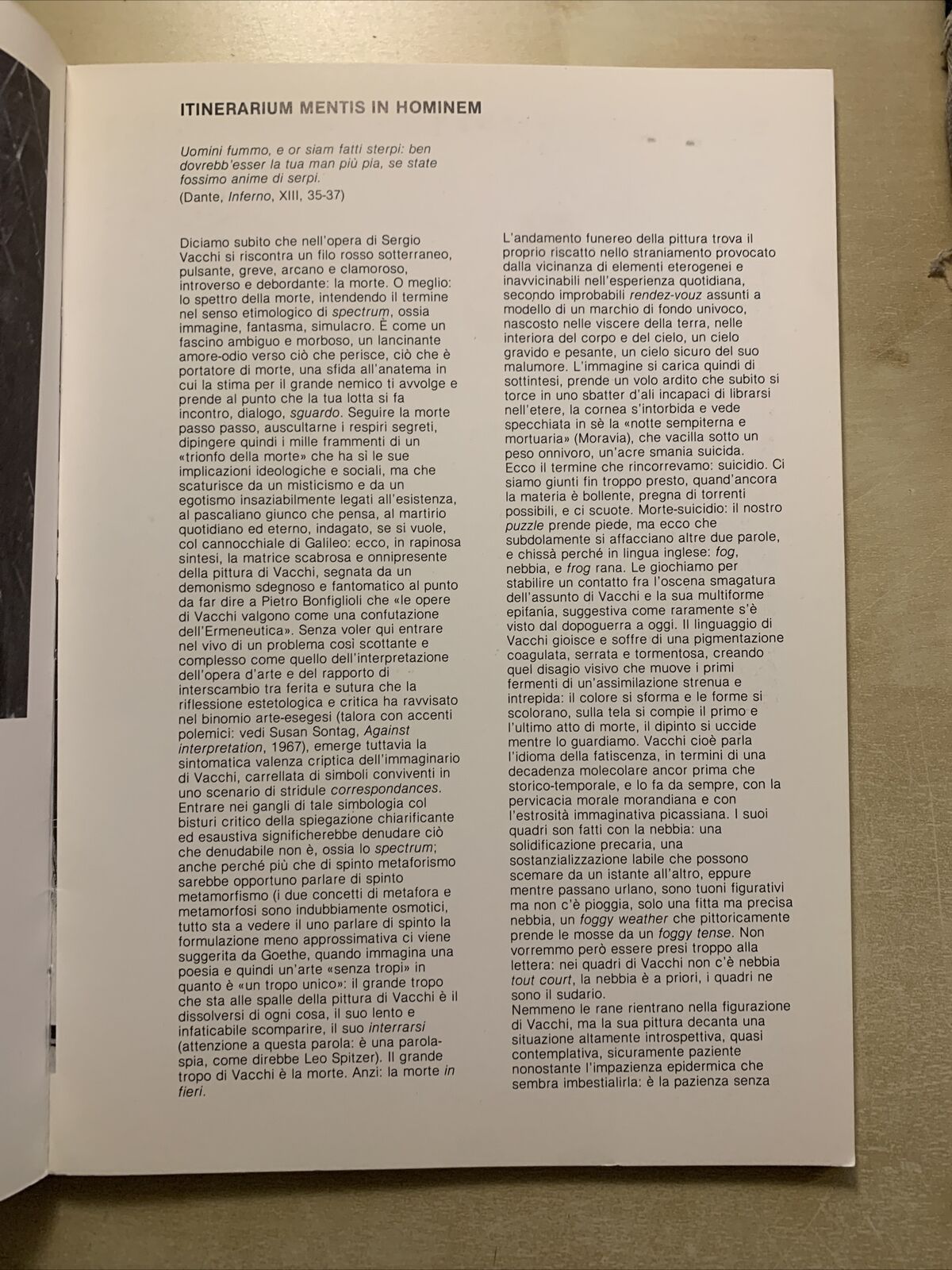 VACCHI SERGIO - ITINERARIUM MENTIS IN HOMINEM 1982.