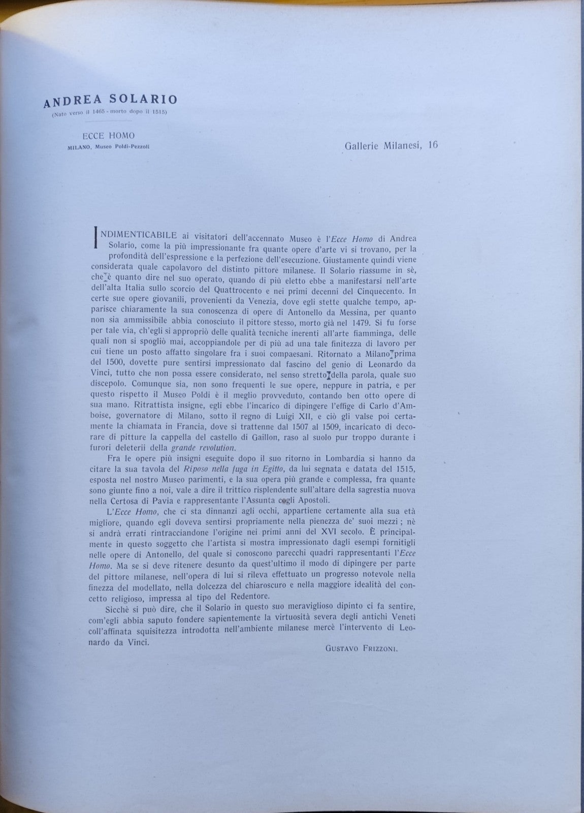 Le Gallerie di Milano Ist. It. arti Grafiche Bergamo 1929 Frizzoni Ricci 34 tavv