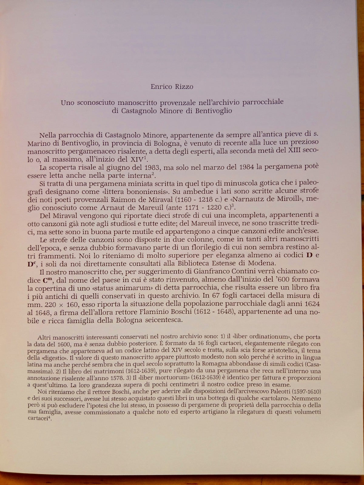 Uno sconosciuto manoscritto provenzale nell'archivio di Castagnolo - Bentivoglio