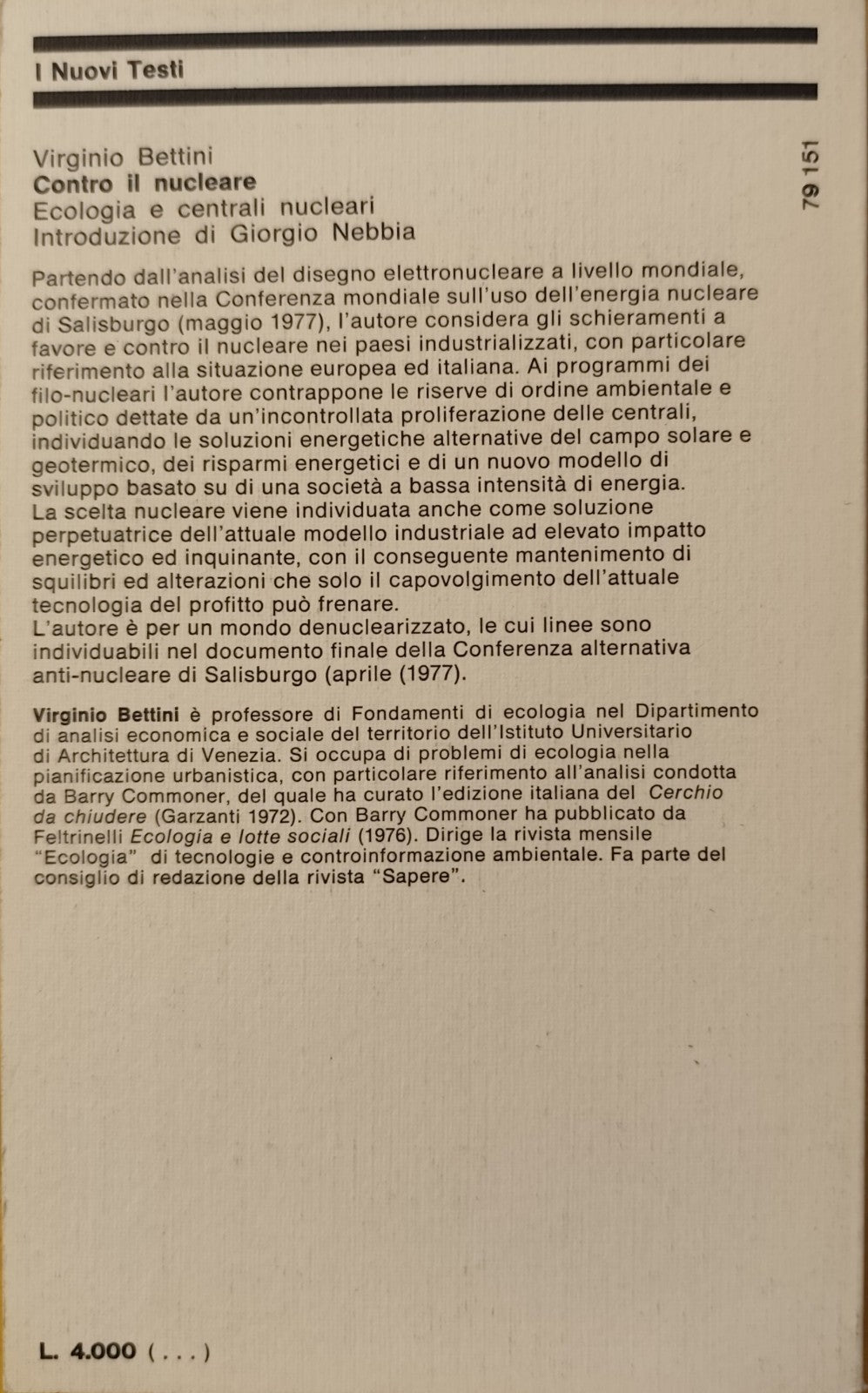 Contro il nucleare - Virginio Bettini - Feltrinelli 1980