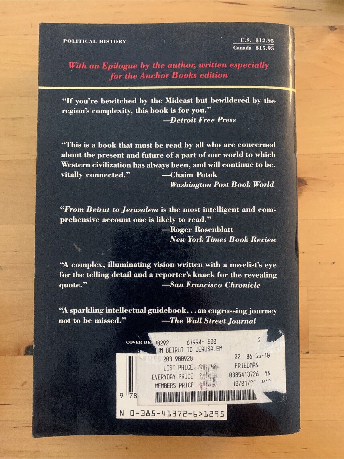 From Beirut to Jerusalem - Thomas L. Friedman. Anchor Books 1990