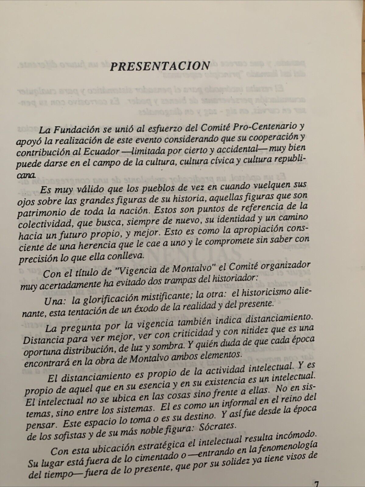 VISION ACTUAL DE JUAN MONTALVO, MUNICIPALIDAD DE AMBATO SUBSECRETARIA DE CULTURA