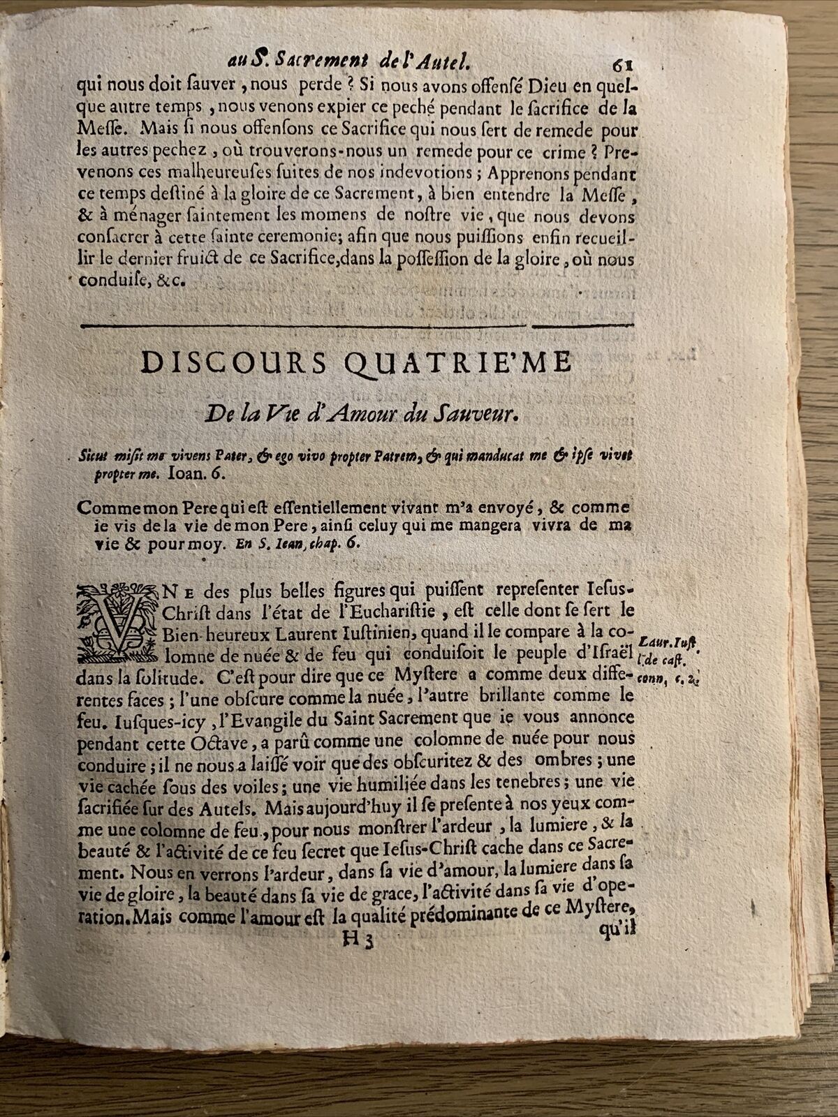 LA VIE DE IESUS CHRIST dans le saint Sacrament de l'Autel. Discours premier.