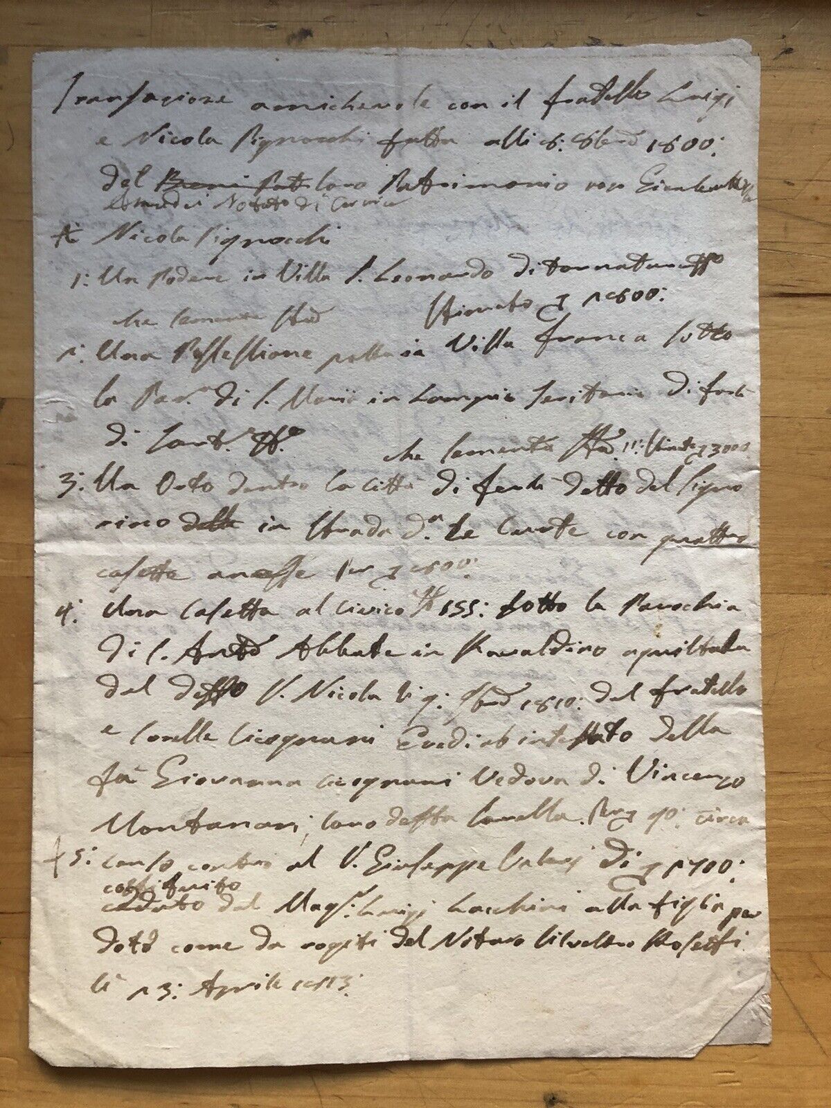 Antico manoscritto Forlì - divisione dei beni atto notarile 1750/1800 circa