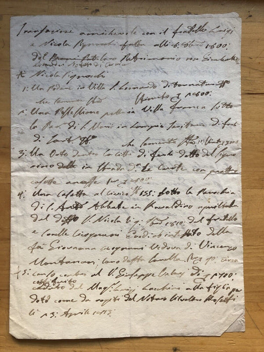 Antico manoscritto Forlì - divisione dei beni atto notarile 1750/1800 circa