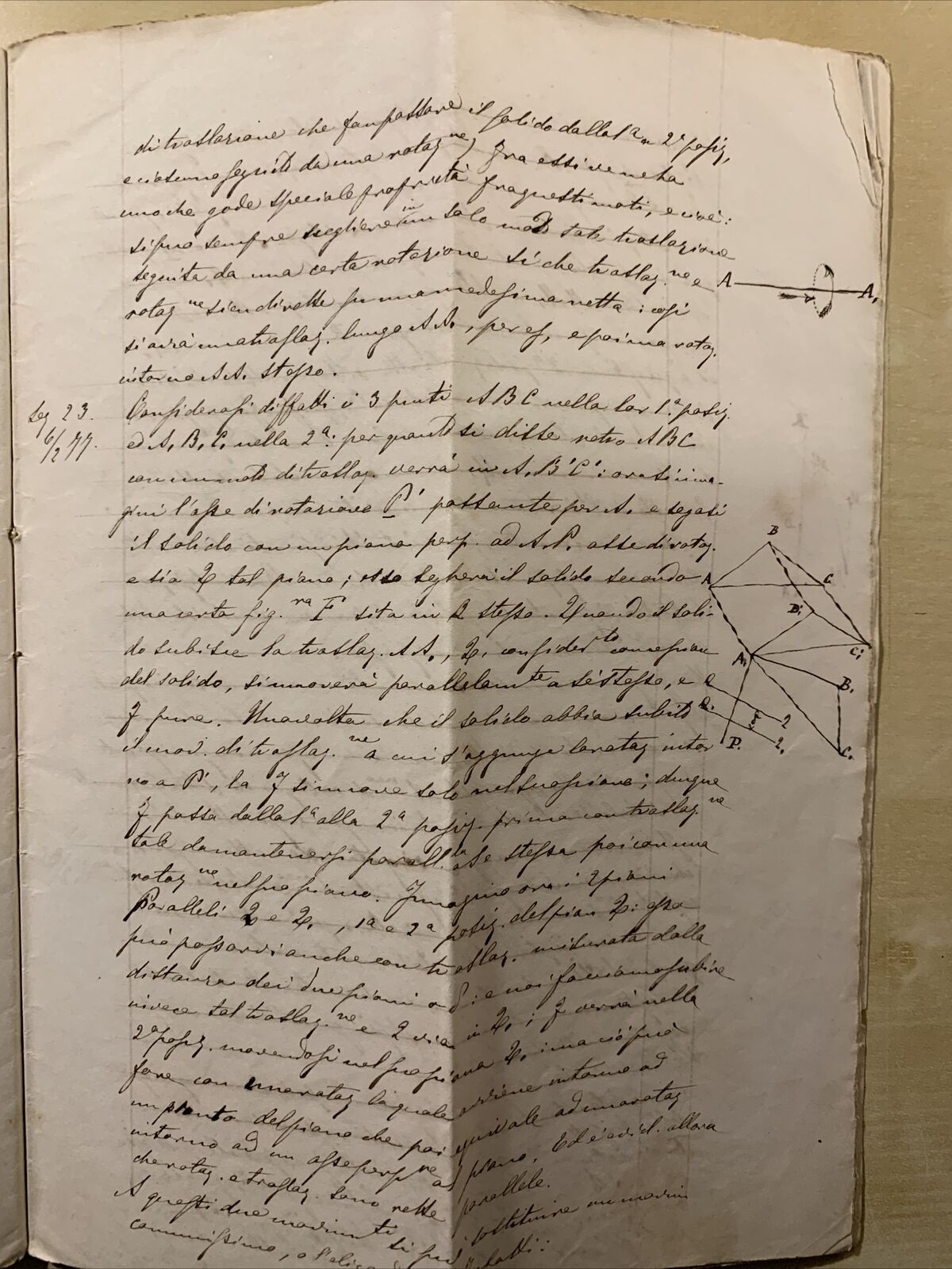 Antico Manoscritto Università di Pavia 1876, Meccanica Razionale, Carlo Formenti
