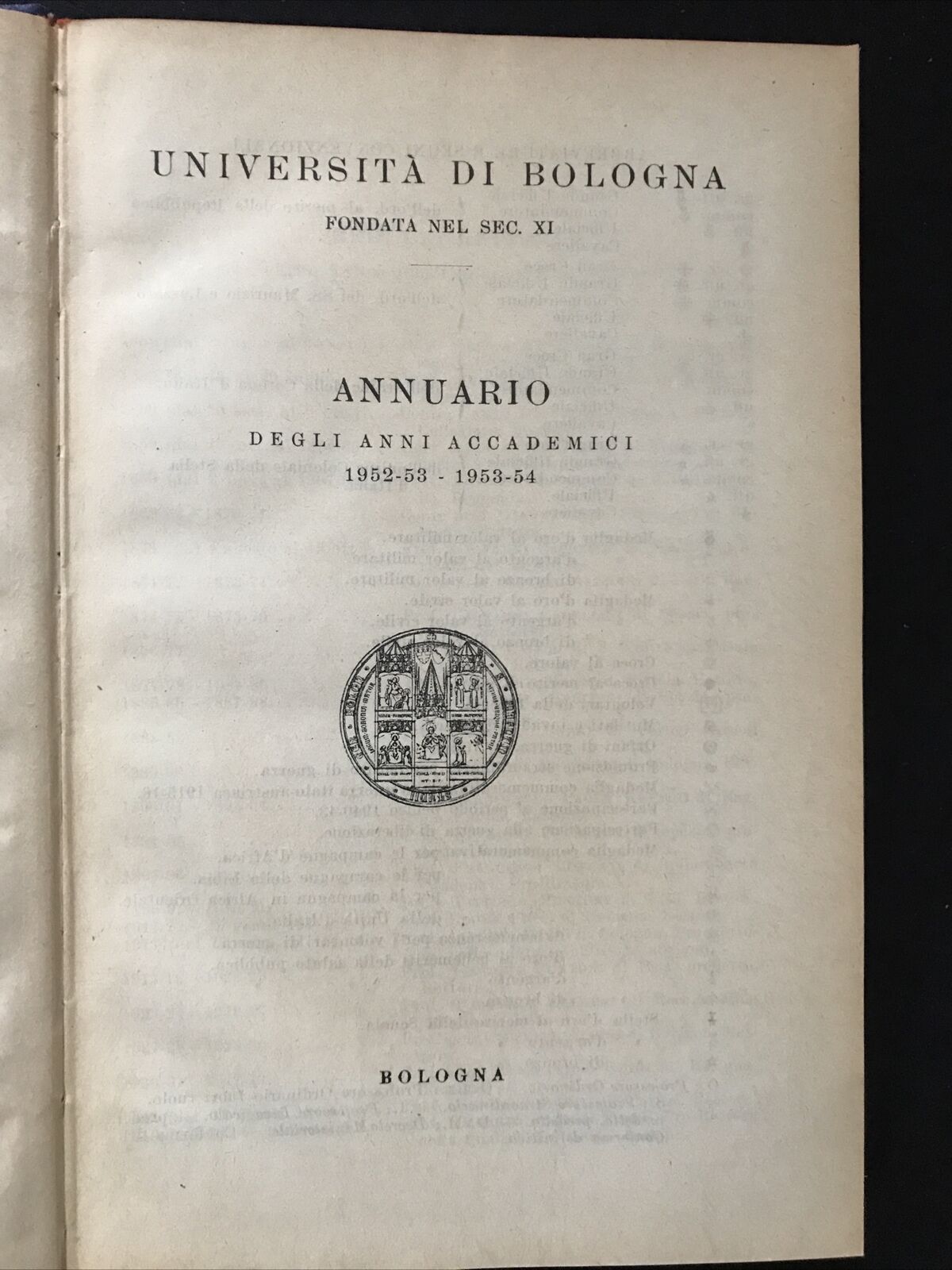 UNIVERSITÀ DI BOLOGNA - Annuario 1952-53 1953-54