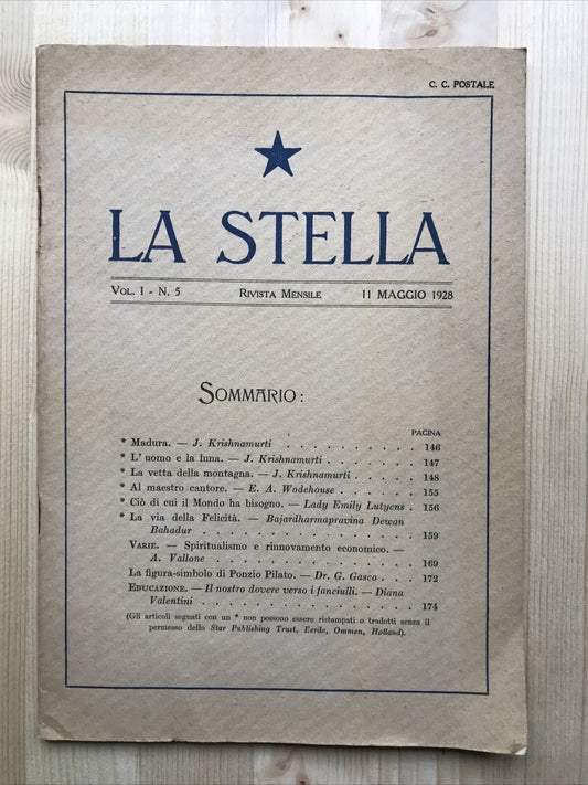 LA STELLA RIVISTA esoterismo misticismo, Vol 1 N. 5, 1928 #