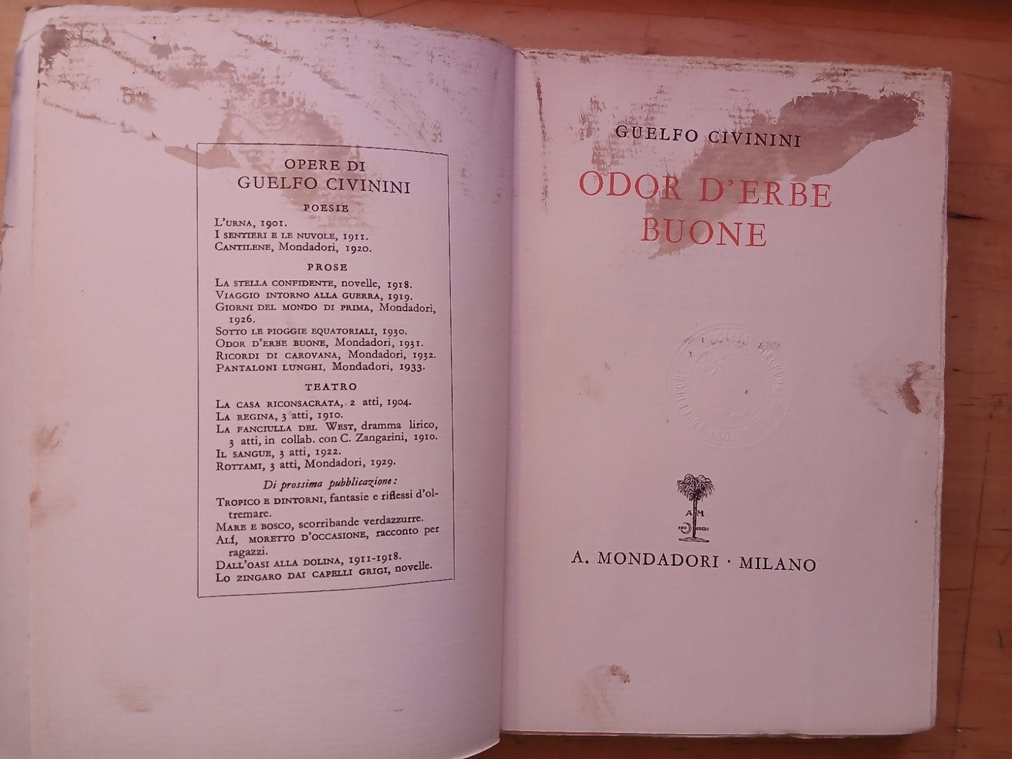 Odor d'erbe buone - Guelfo Civinini - Mondadori 1934