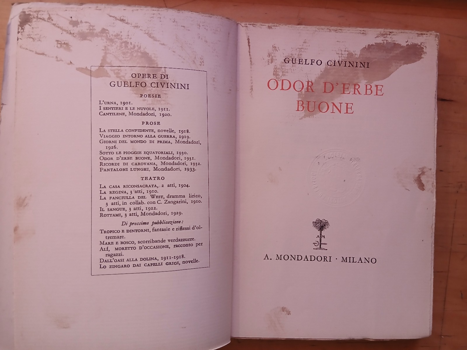 Odor d'erbe buone - Guelfo Civinini - Mondadori 1934
