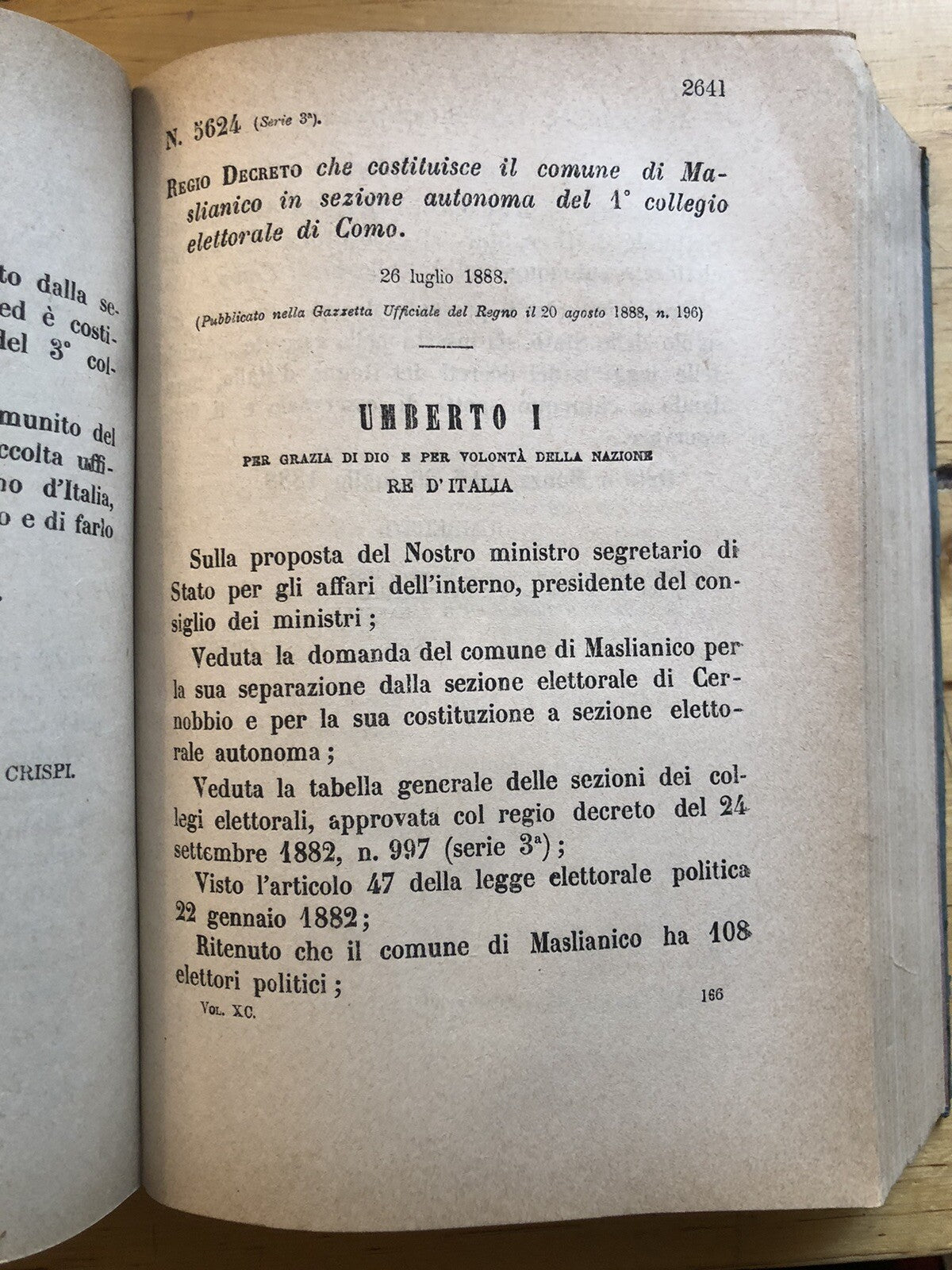 Leggi e decreti 1888 - Umberto I Re d'Italia