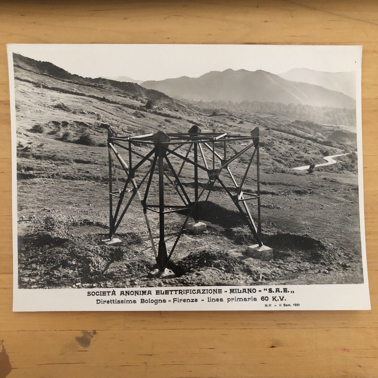 FERROVIE fotografia originale 1931, dirett. Bologna Firenze. elettrificazione