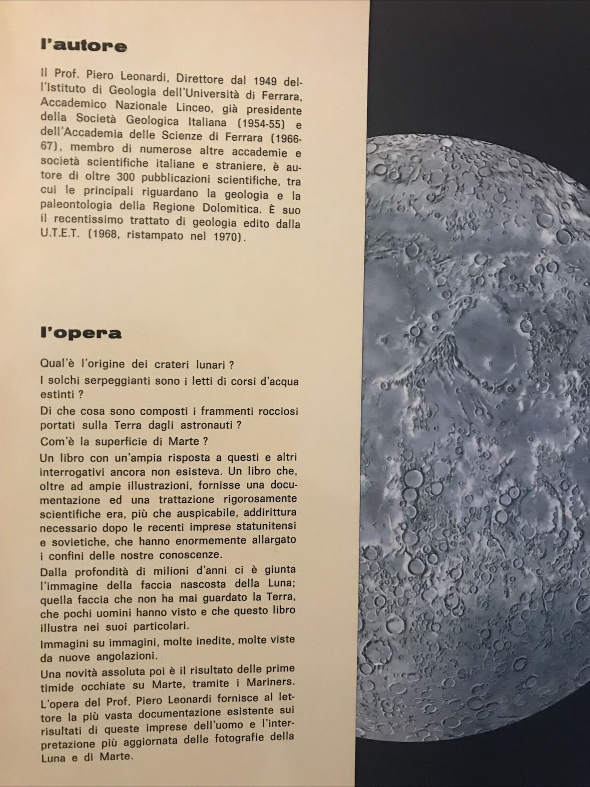 VULCANI E BOLIDI SULLA LUNA E SU MARTE - Piero Leonardi, Vallagarina ed. 1971
