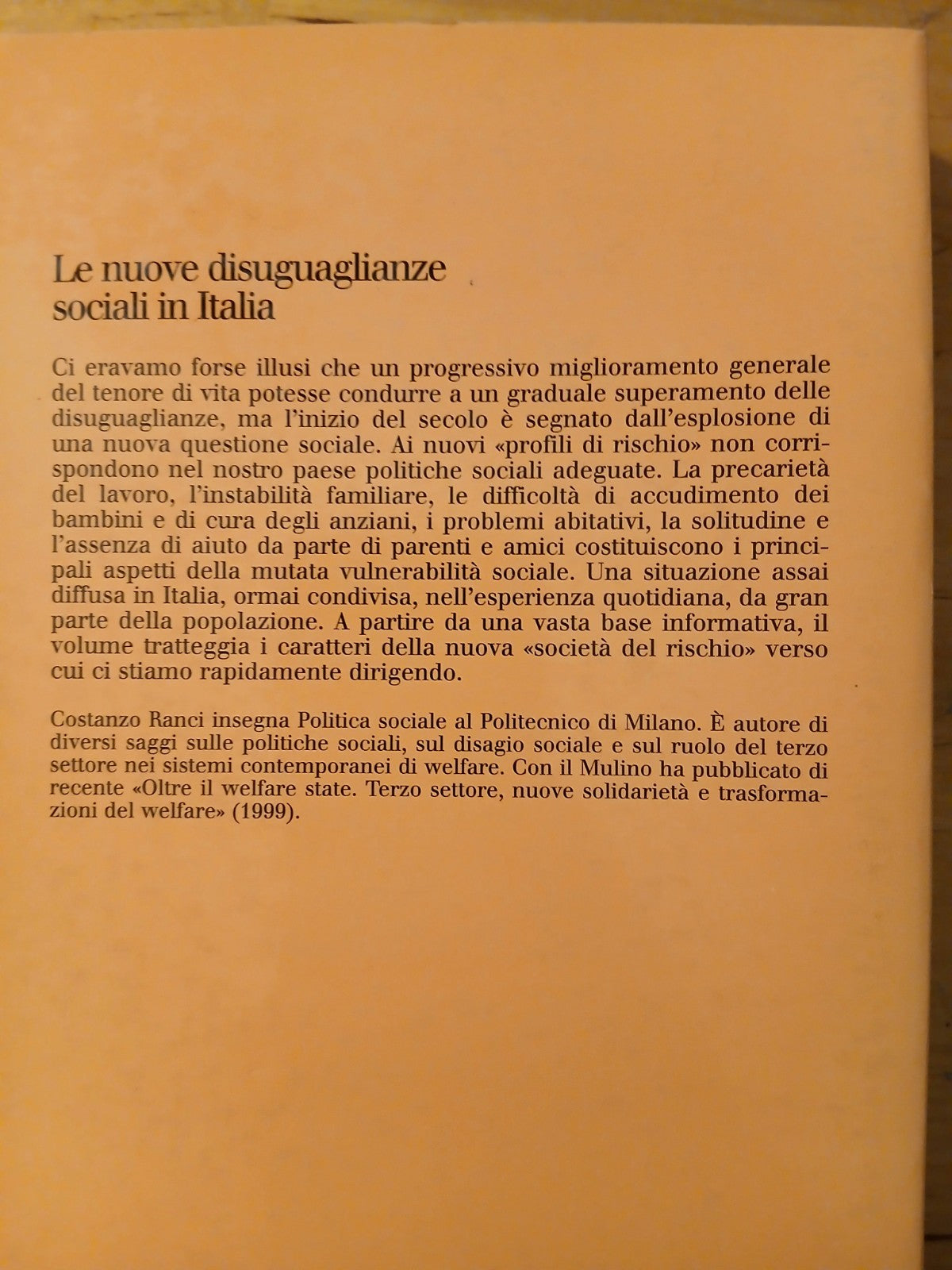 Le nuove disuguaglianze sociali in Italia - Costanzo Ranci - Il Mulino 2002