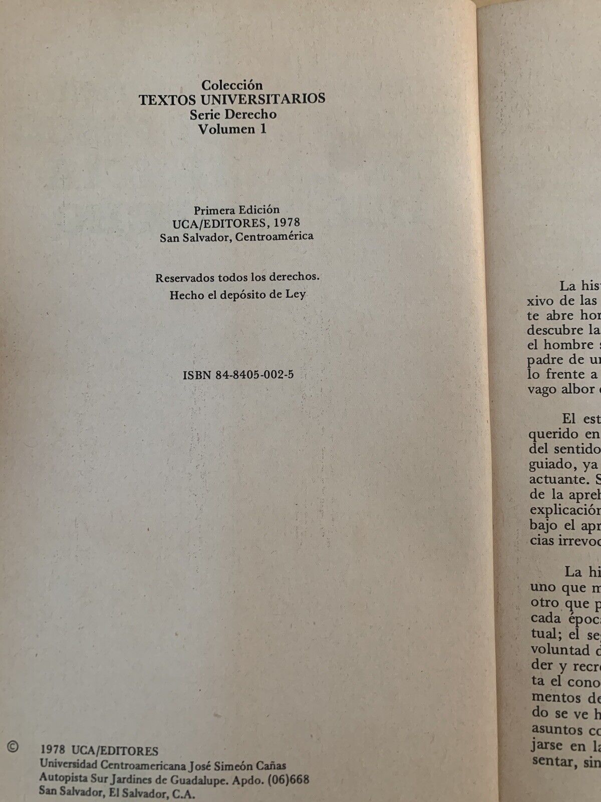 GUION HISTORICO DE LA CIENCIA DEL DERECHO -TOMO PRIMERO, UCA EDITORES 1978