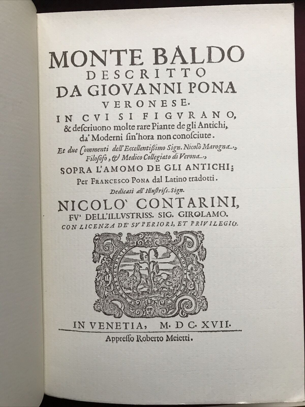 MONTE BALDO, Giovanni Pona. Botanica-Piante rare, facsimile 1972 dell'ed. 1617