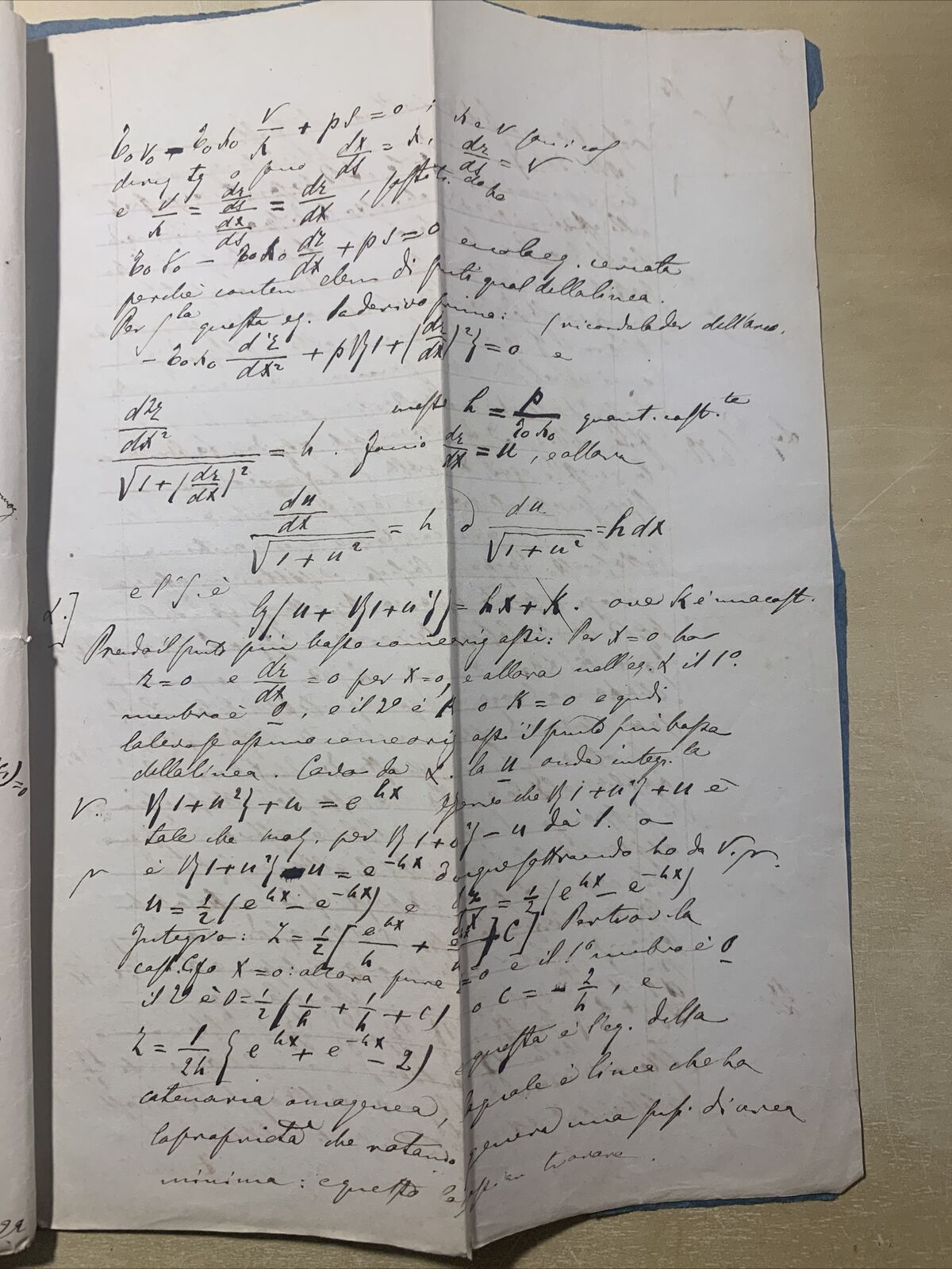 Antico Manoscritto Università di Pavia 1876. Lezione Carlo Formenti - Meccanica