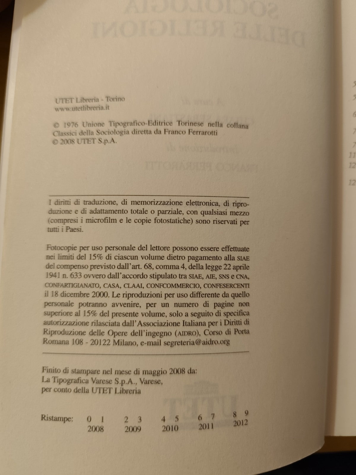 Sociologia delle religioni 2 Weber vol. secondo UTET 2008 classici del pensiero