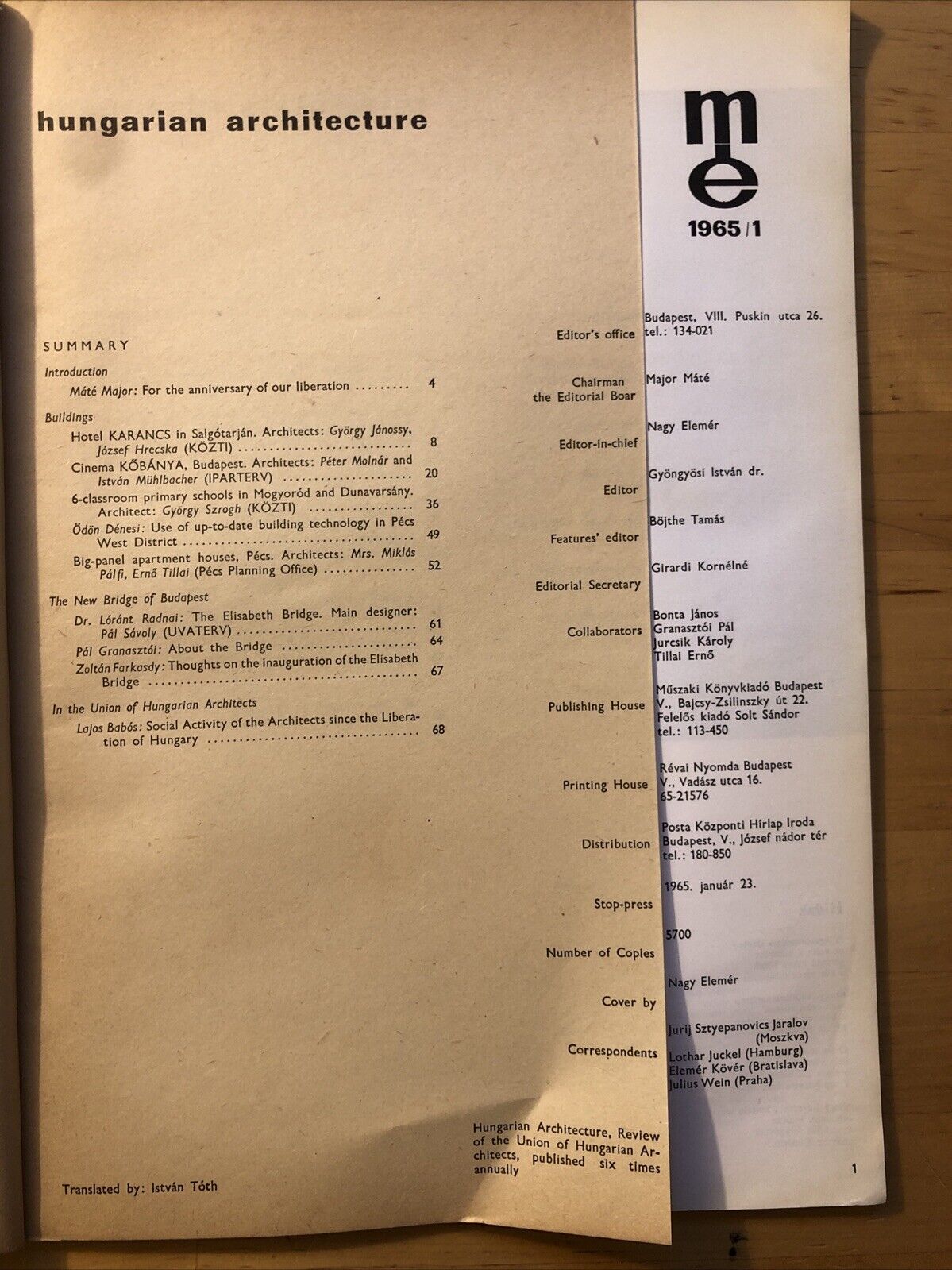 Magyar épitomuveszet 1965/1 HUNGARIAN ARCHITECTURE