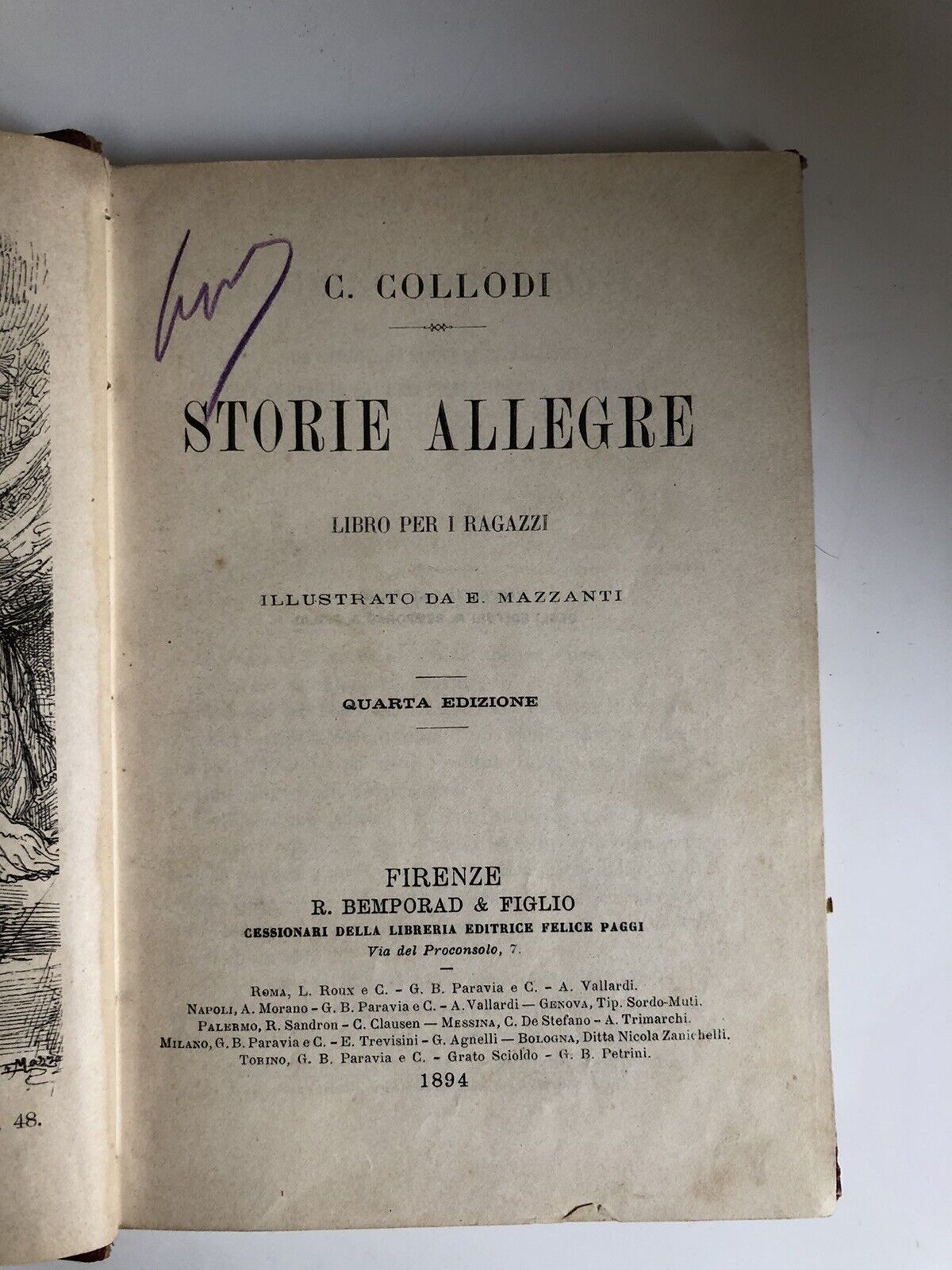 Carlo Collodi - Storie Allegre, libro per ragazzi illustrato da E. Mazzanti 1894