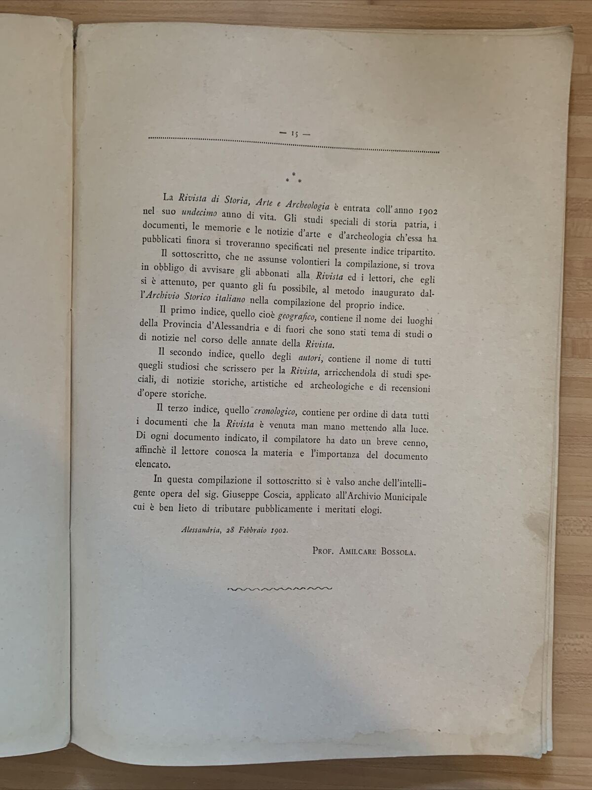 Rivista storia arte Archeologia provincia Alessandria, Indice tripartito 1892-01