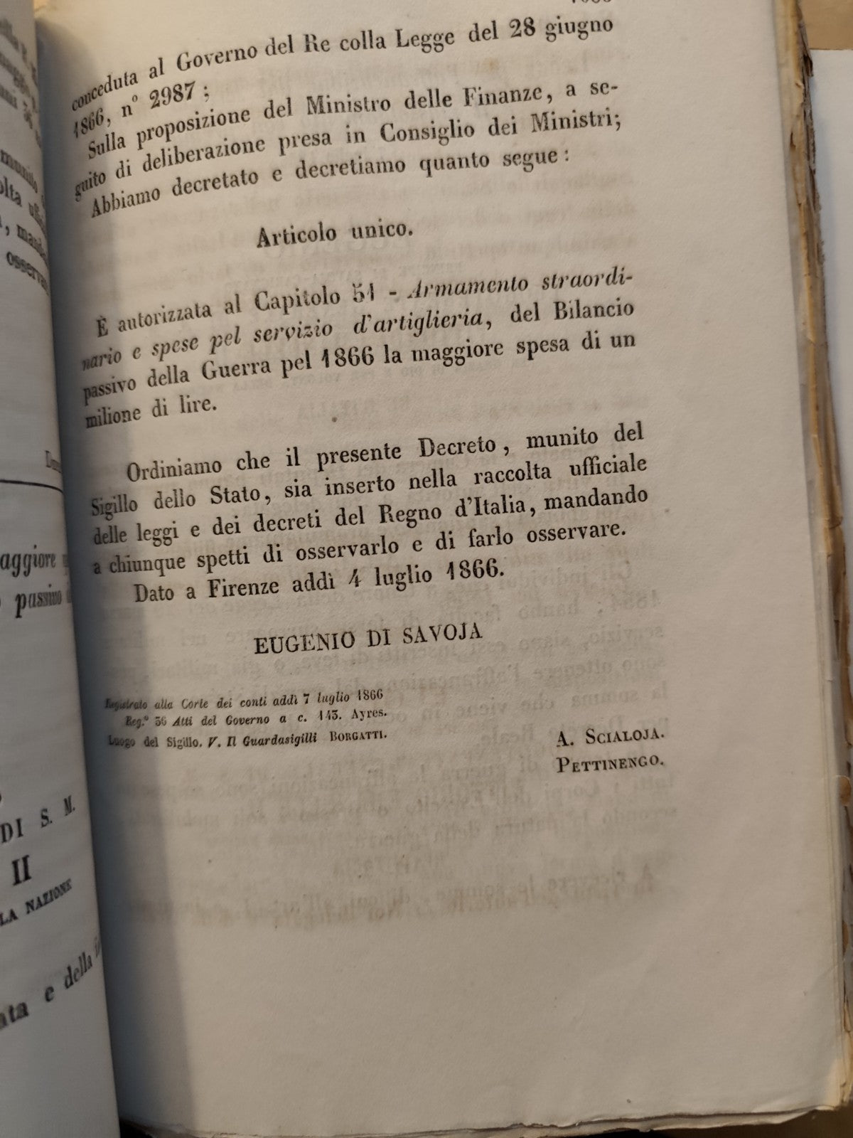 Leggi e decreti del Regno D'Italia 1866 - raccolta ufficiale - Stamperia Reale