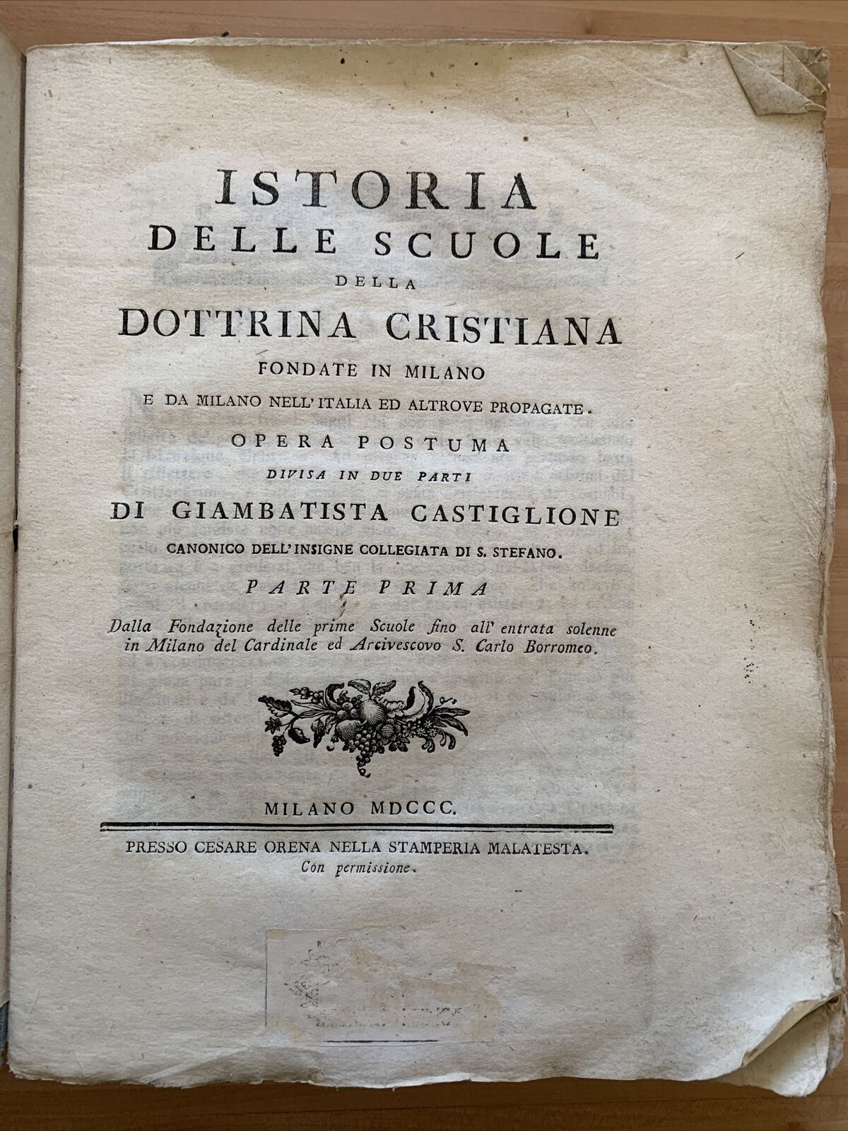ISTORIA DELLE SCUOLE DOTTRINA CRISTIANA, Giambatista Castiglione PARTE PRIMA1800