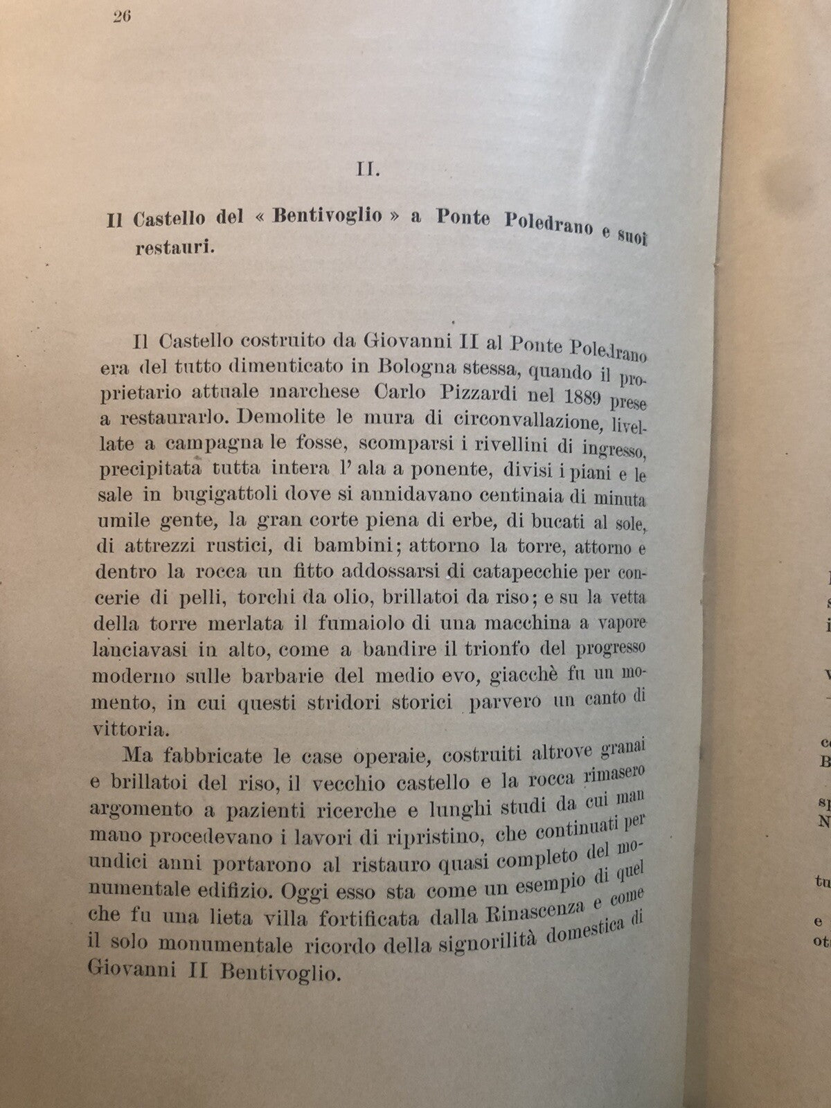 Il Castello di Giovanni II Bentivoglio a ponte Poledrano. Rubbiani edizione 1914