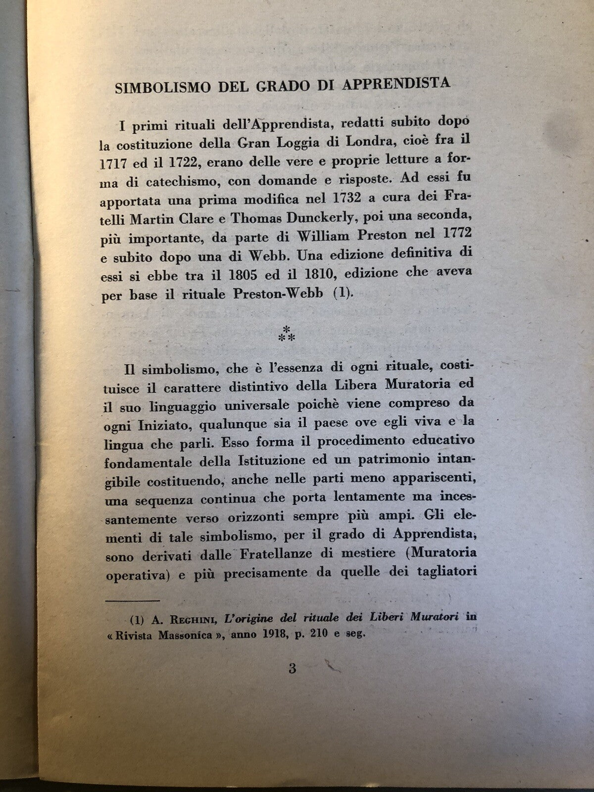 Istruzione per l'apprendista libero muratore, Fratello Salvatore Farina 1955