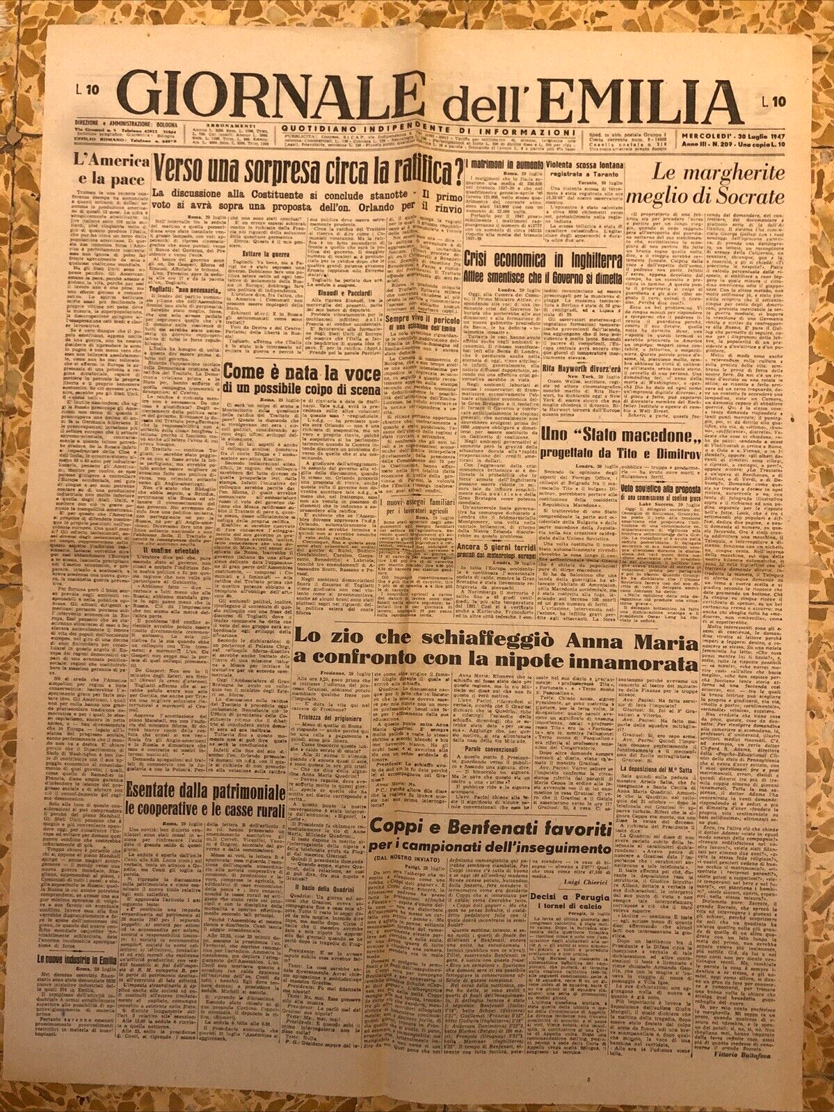 Il Giornale dell'Emilia 30 luglio 1947 - Cronaca di Bologna