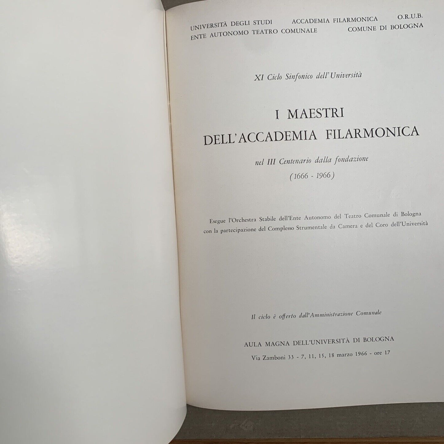 L'ACCADEMIA DELLA FILARMONICA DI BOLOGNA 1666 - 1966 #