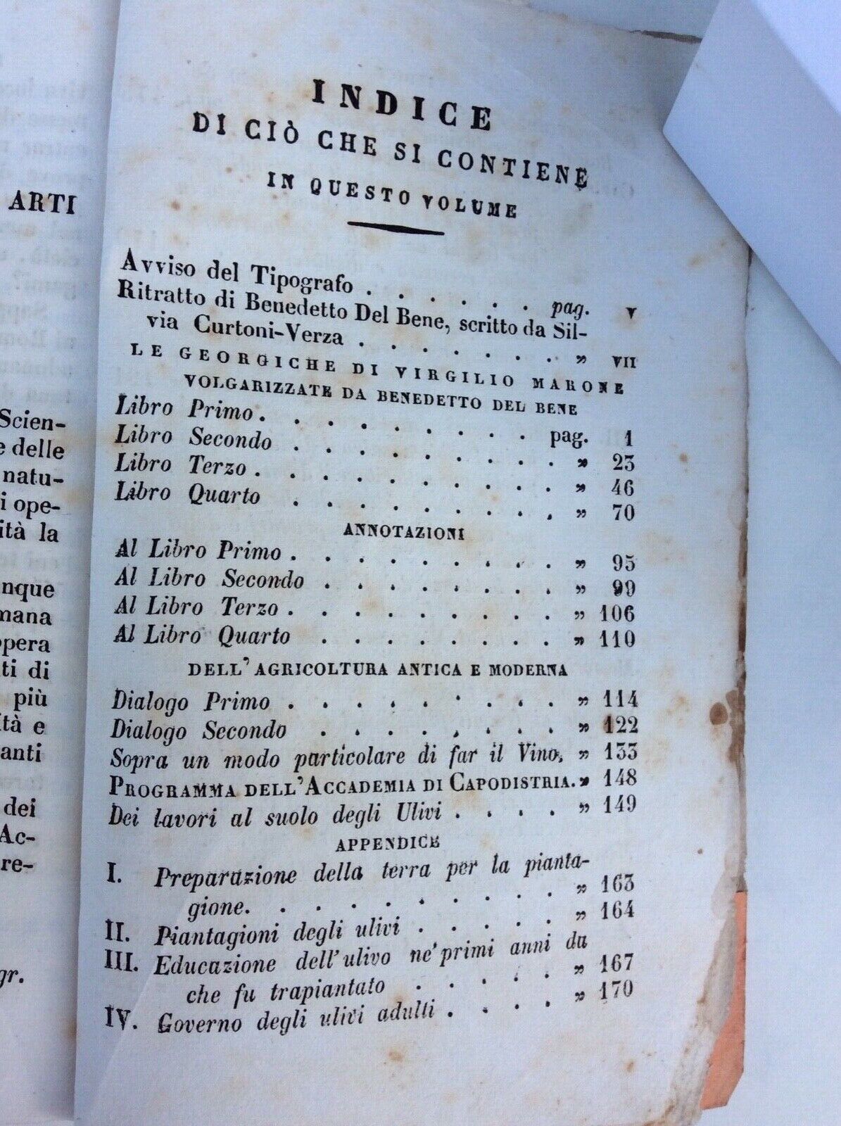 OPERE DI AGRICOLTURA, BENEDETTO DEL BENE, EDITORE SILVESTRI, 1850