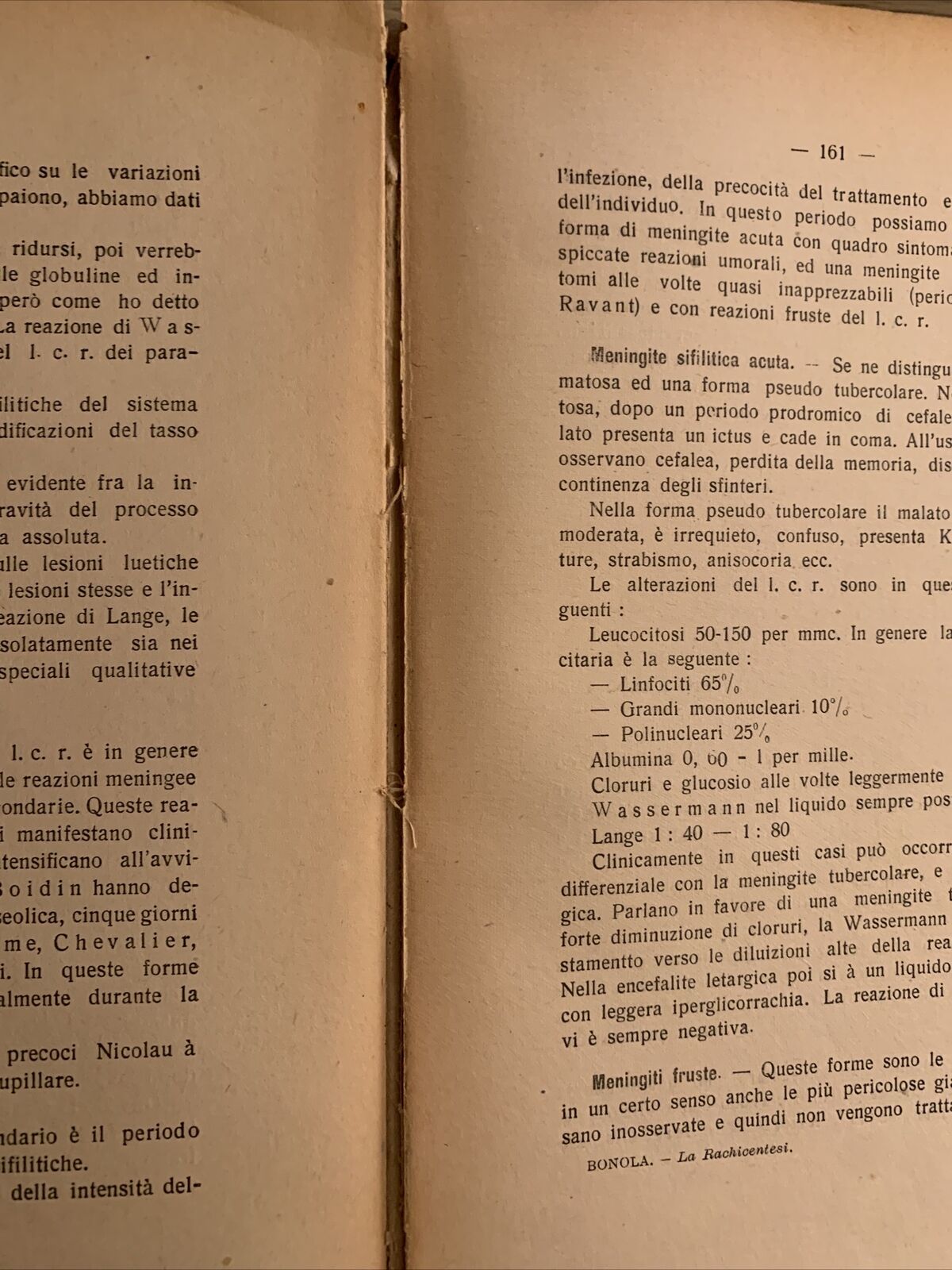 La rachicentesi ed il liquido cefalo-rachidiano F. Bonola, Cappelli editore 1922