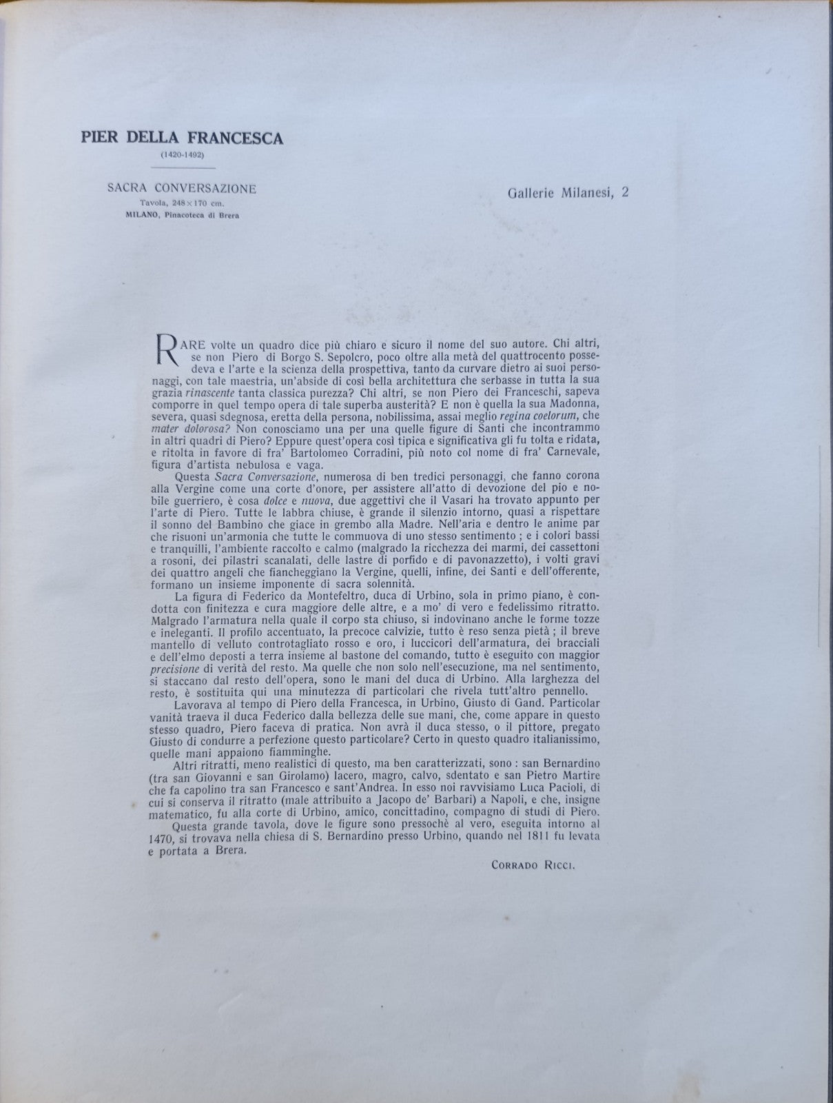 Le Gallerie di Milano Ist. It. arti Grafiche Bergamo 1929 Frizzoni Ricci 34 tavv