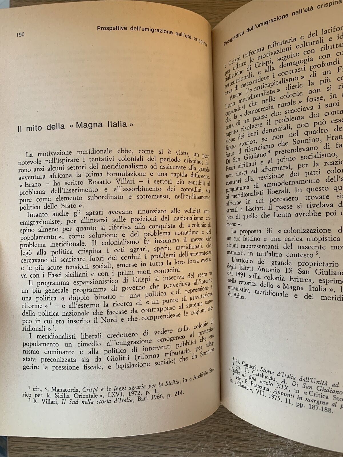L'EMIGRAZIONE NELLA STORIA D'ITALIA 1868 - 1975. SAGGI VALLECCHI. CIUFFOLETTI